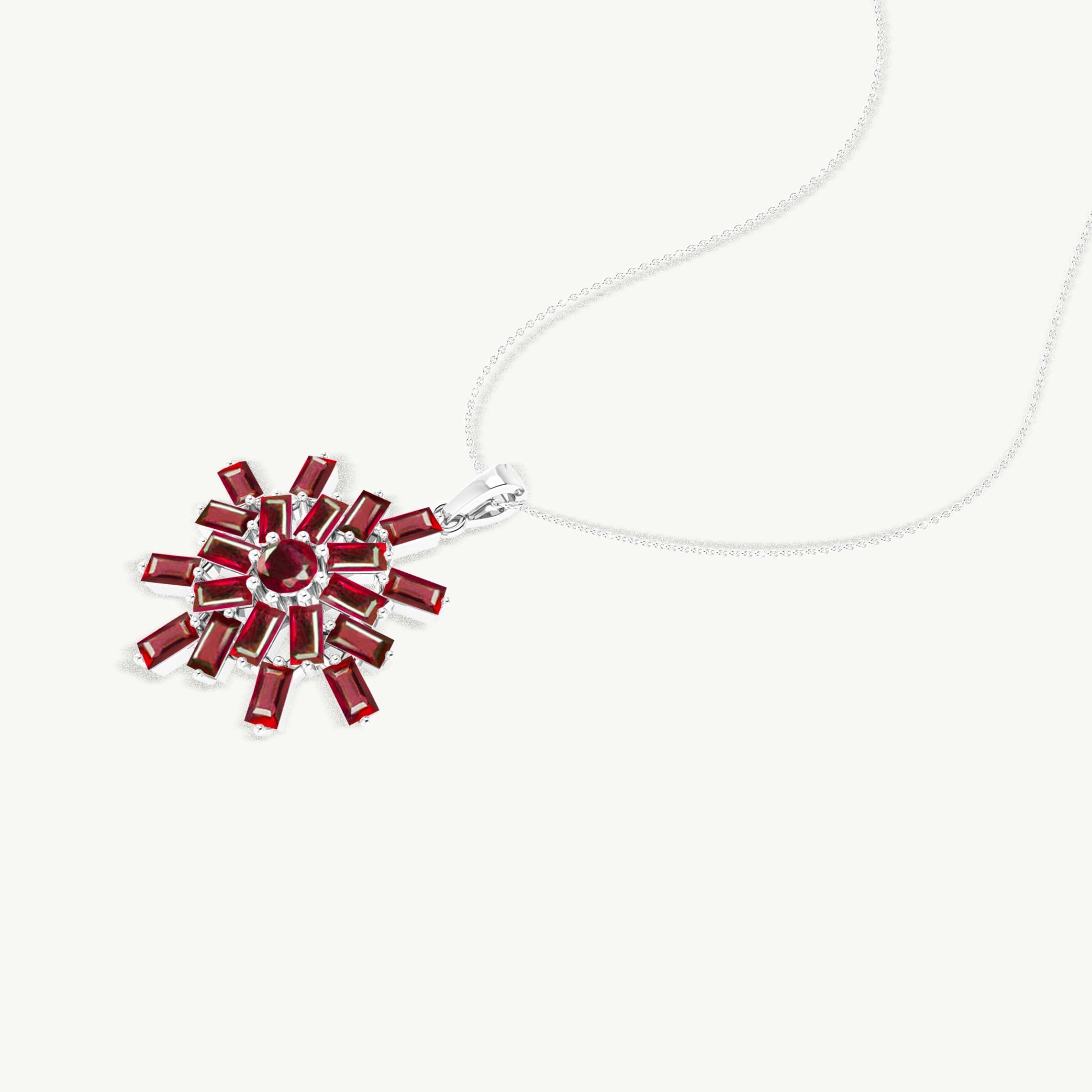 Ruby Snowflake Pendant Necklace in 925 Sterling Silver 6.5ct