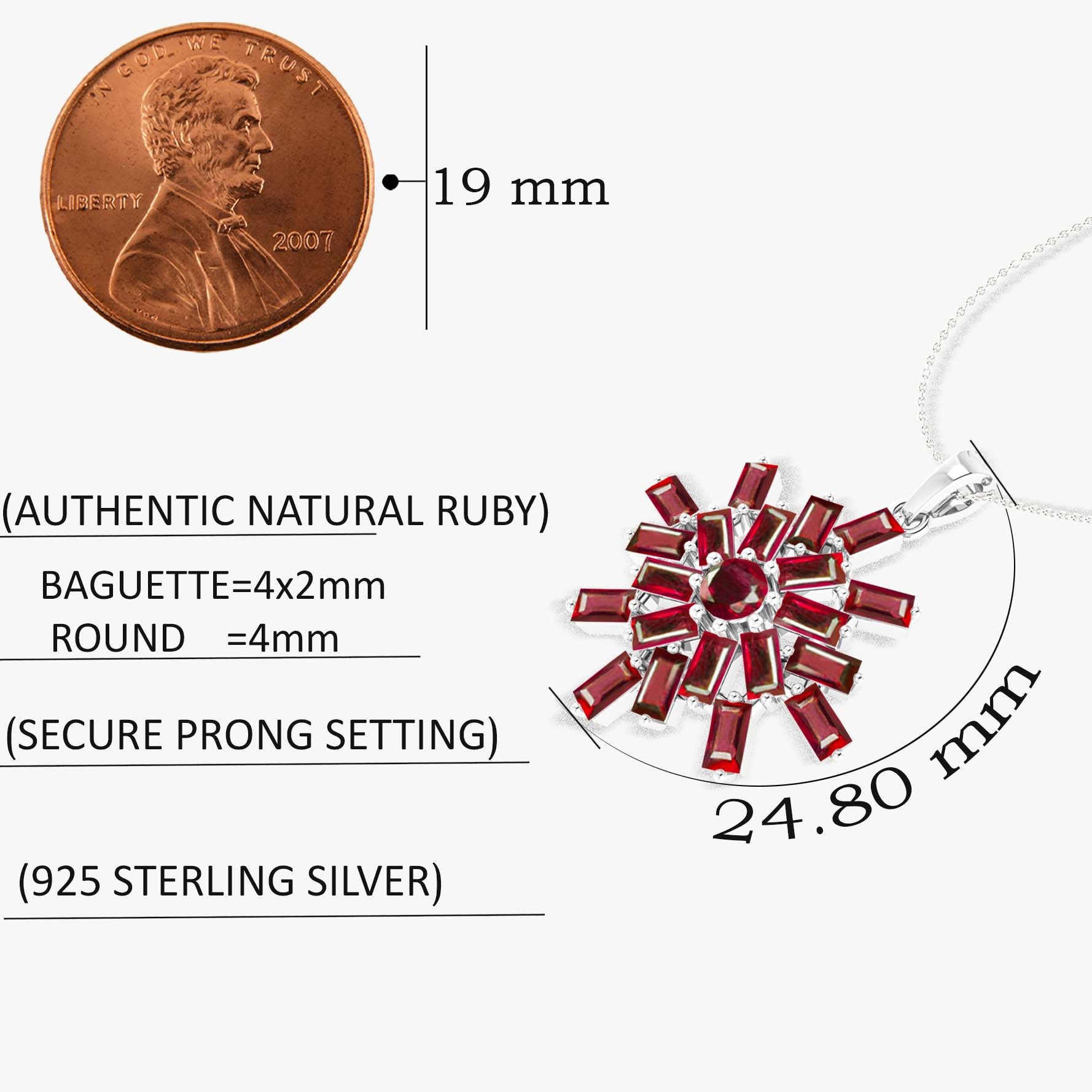 Ruby Snowflake Pendant Necklace in 925 Sterling Silver 6.5ct