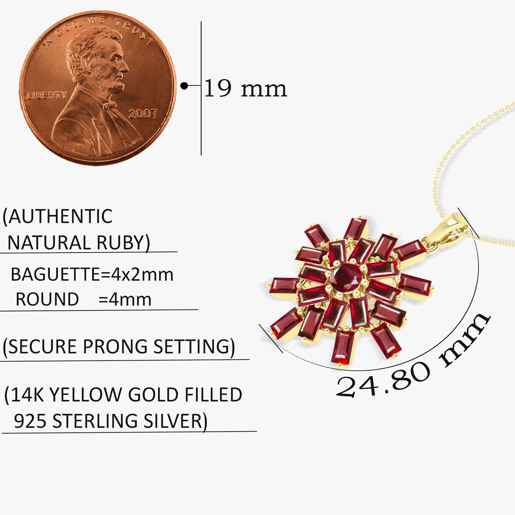 Ruby Snowflake Pendant Necklace in 925 Sterling Silver 6.5ct