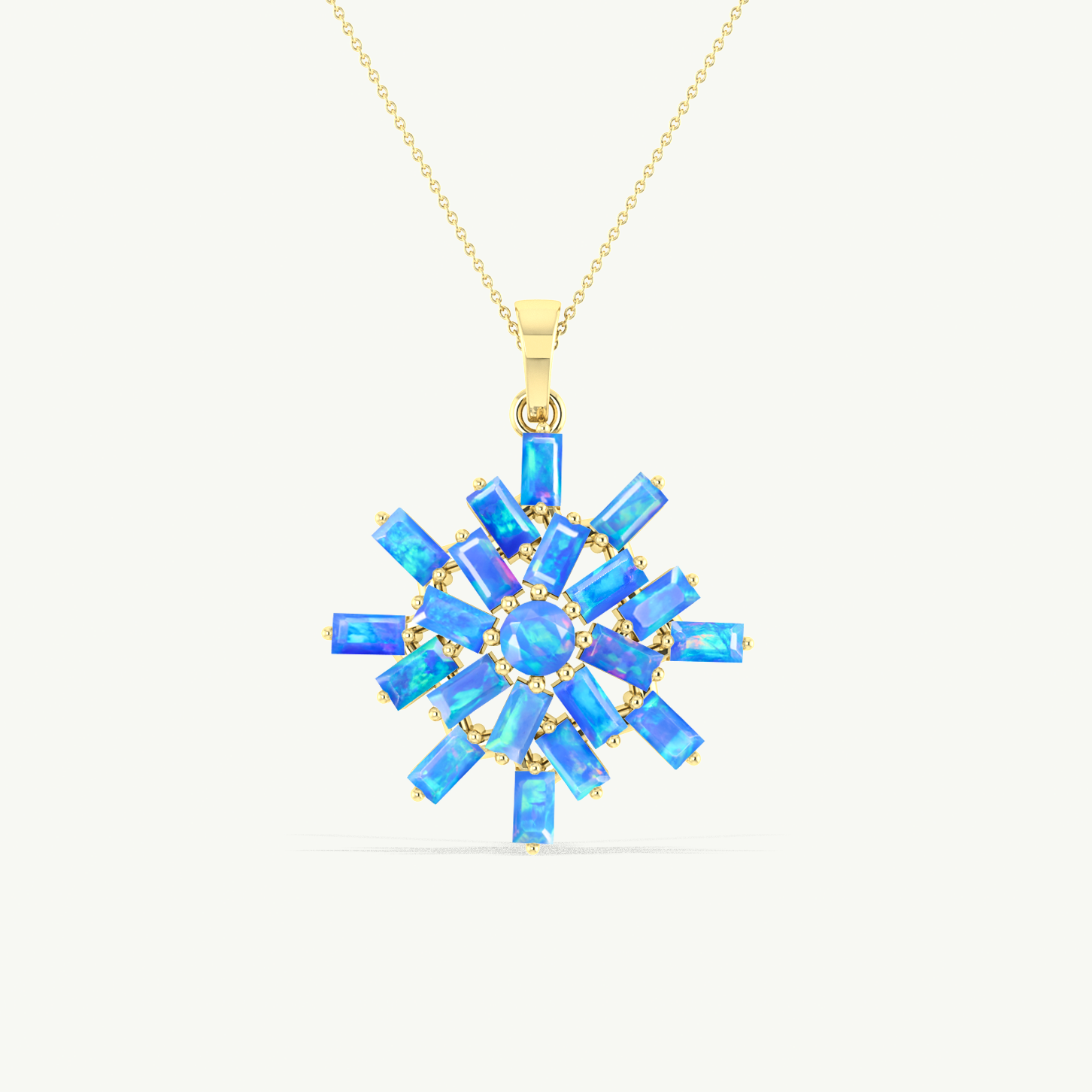 Blue Opal Snowflake Pendant Necklace in 925 Sterling Silver 4.5ct