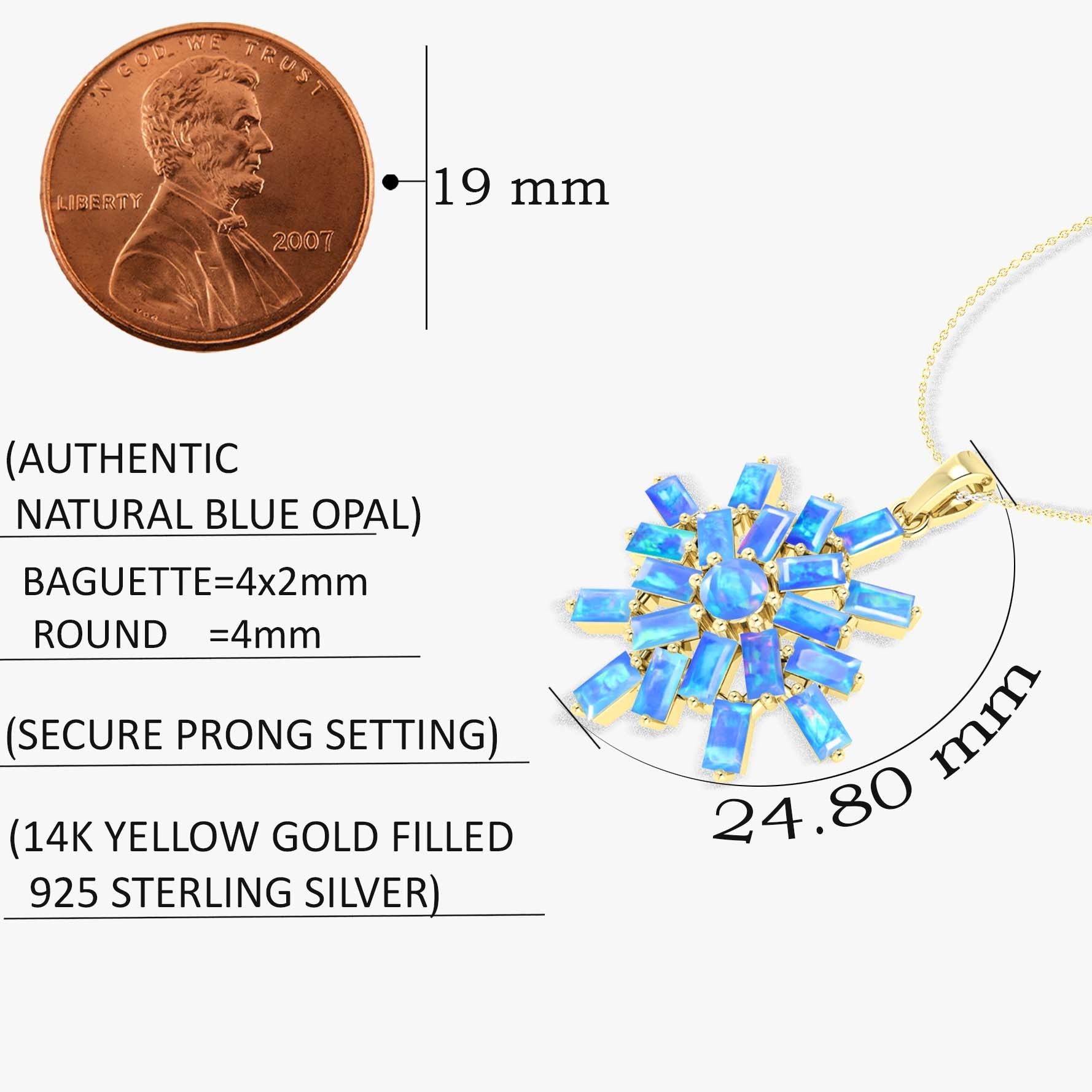 Blue Opal Snowflake Pendant Necklace in 925 Sterling Silver 4.5ct