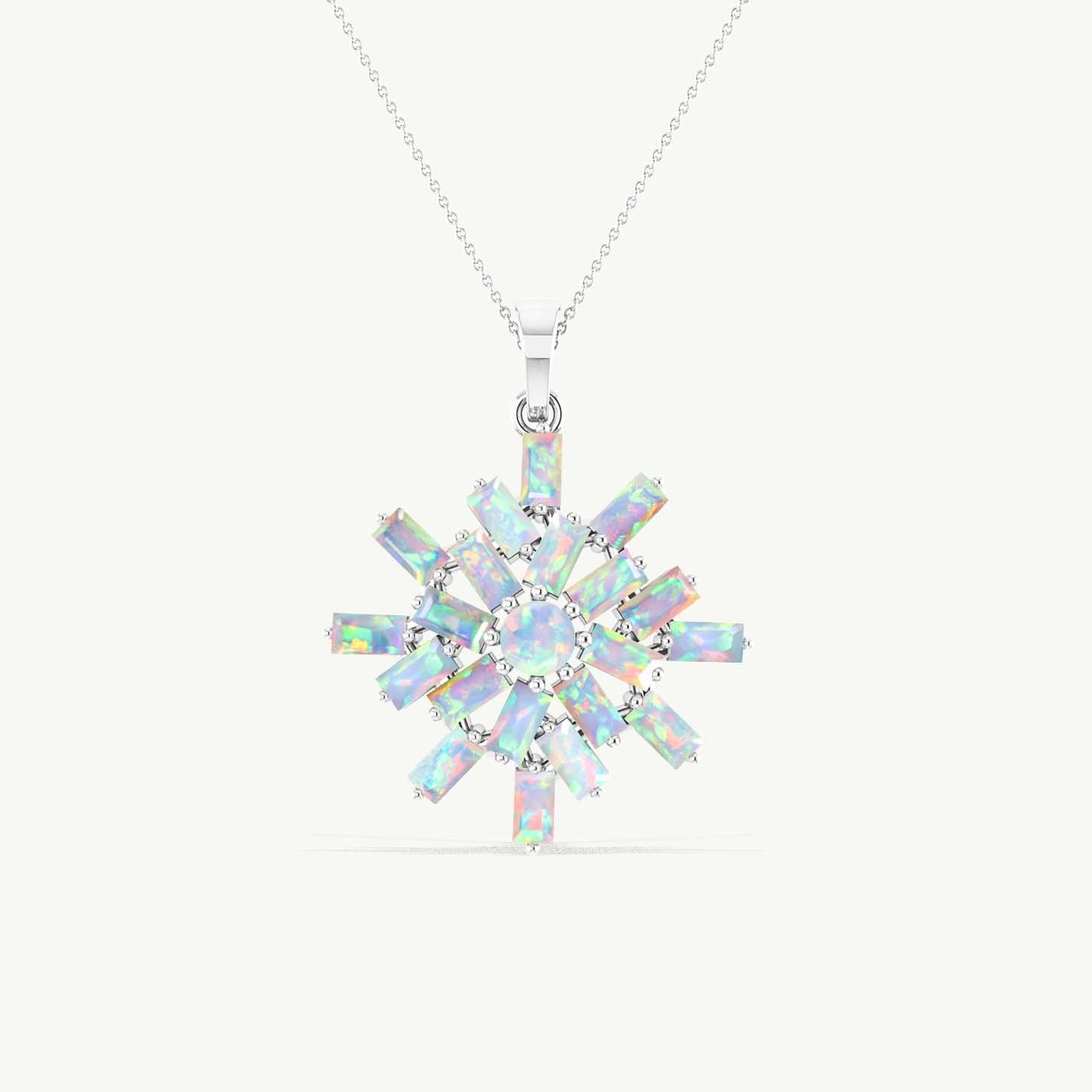White Opal Snowflake Pendant Necklace in 925 Sterling Silver 4.5ct