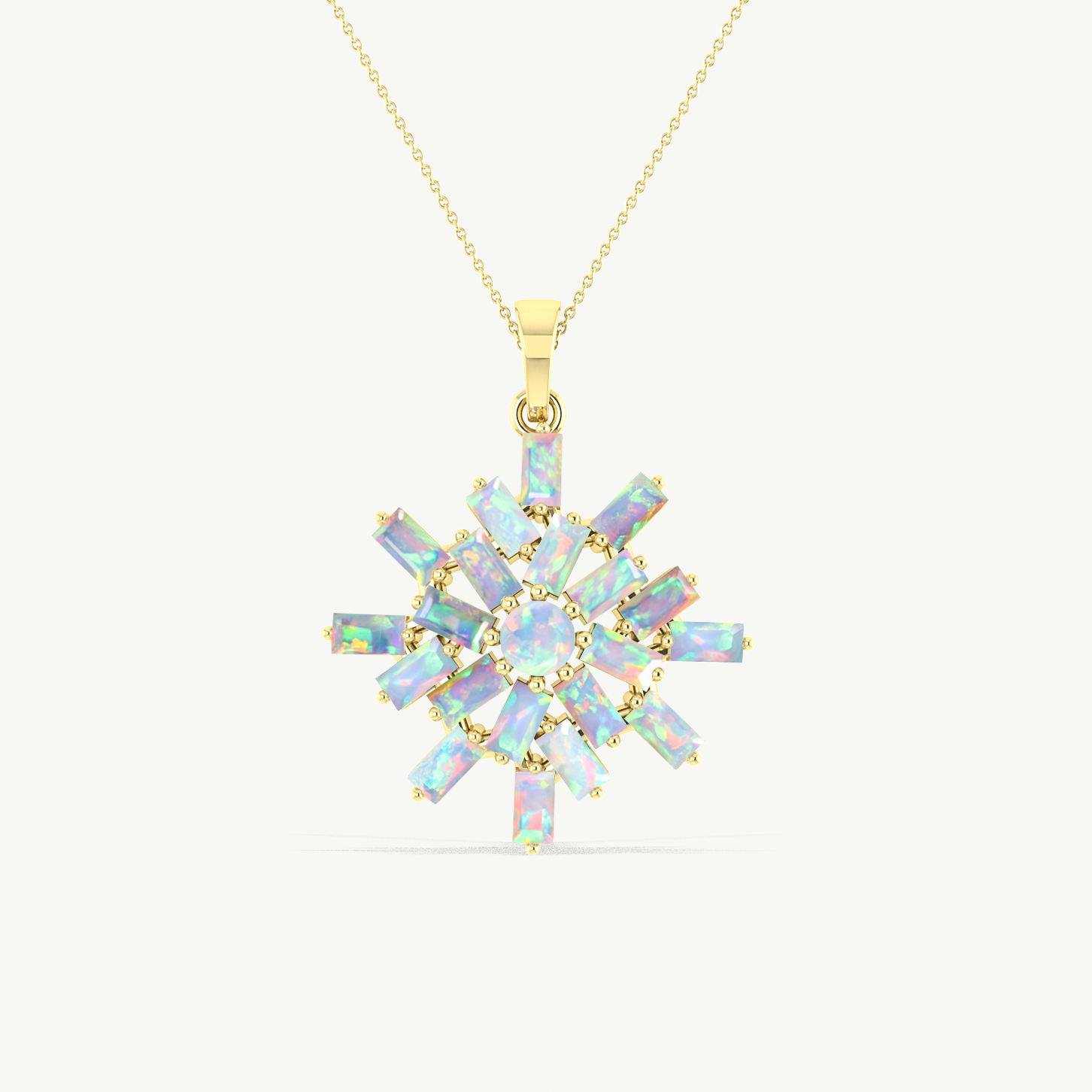 White Opal Snowflake Pendant Necklace in 925 Sterling Silver 4.5ct