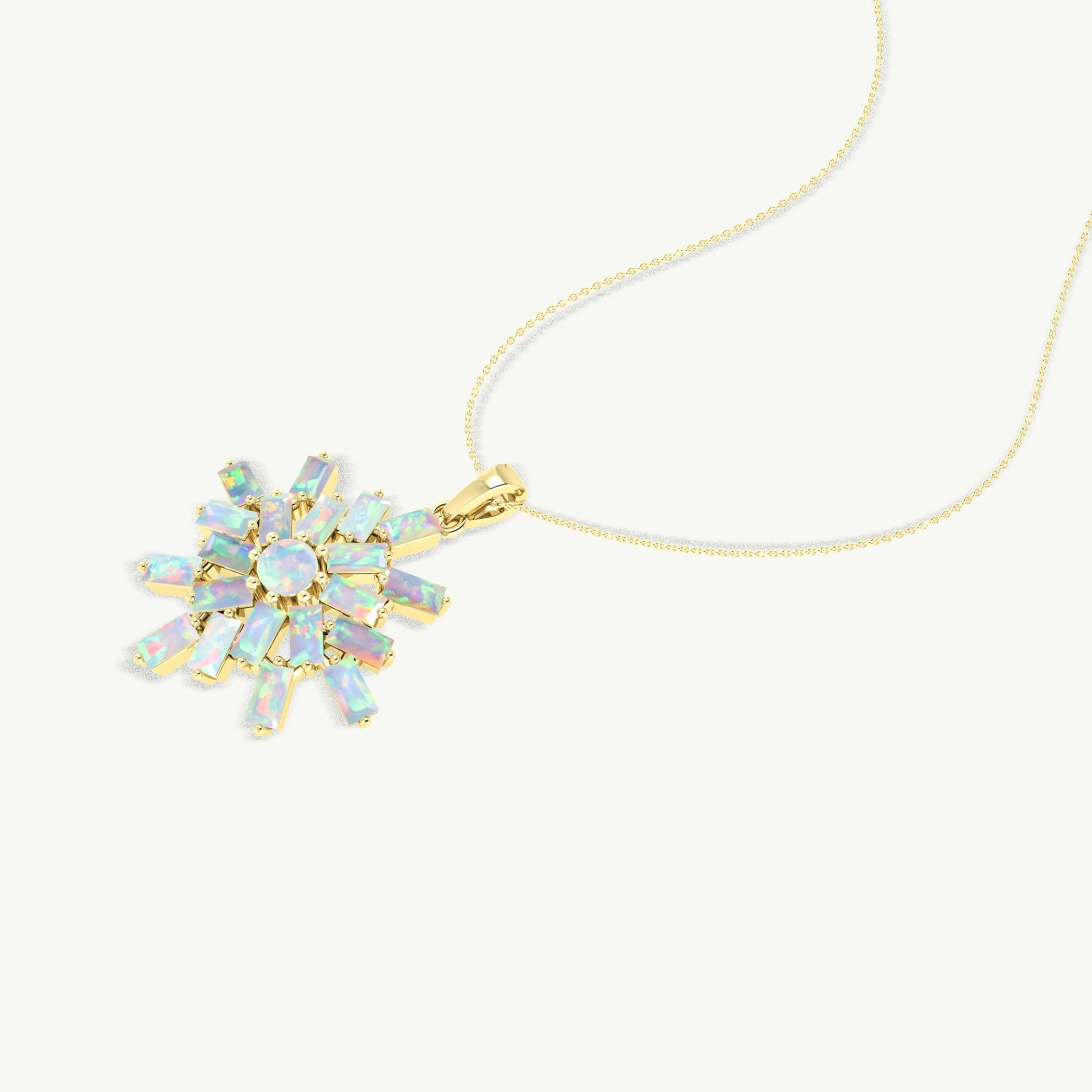 White Opal Snowflake Pendant Necklace in 925 Sterling Silver 4.5ct
