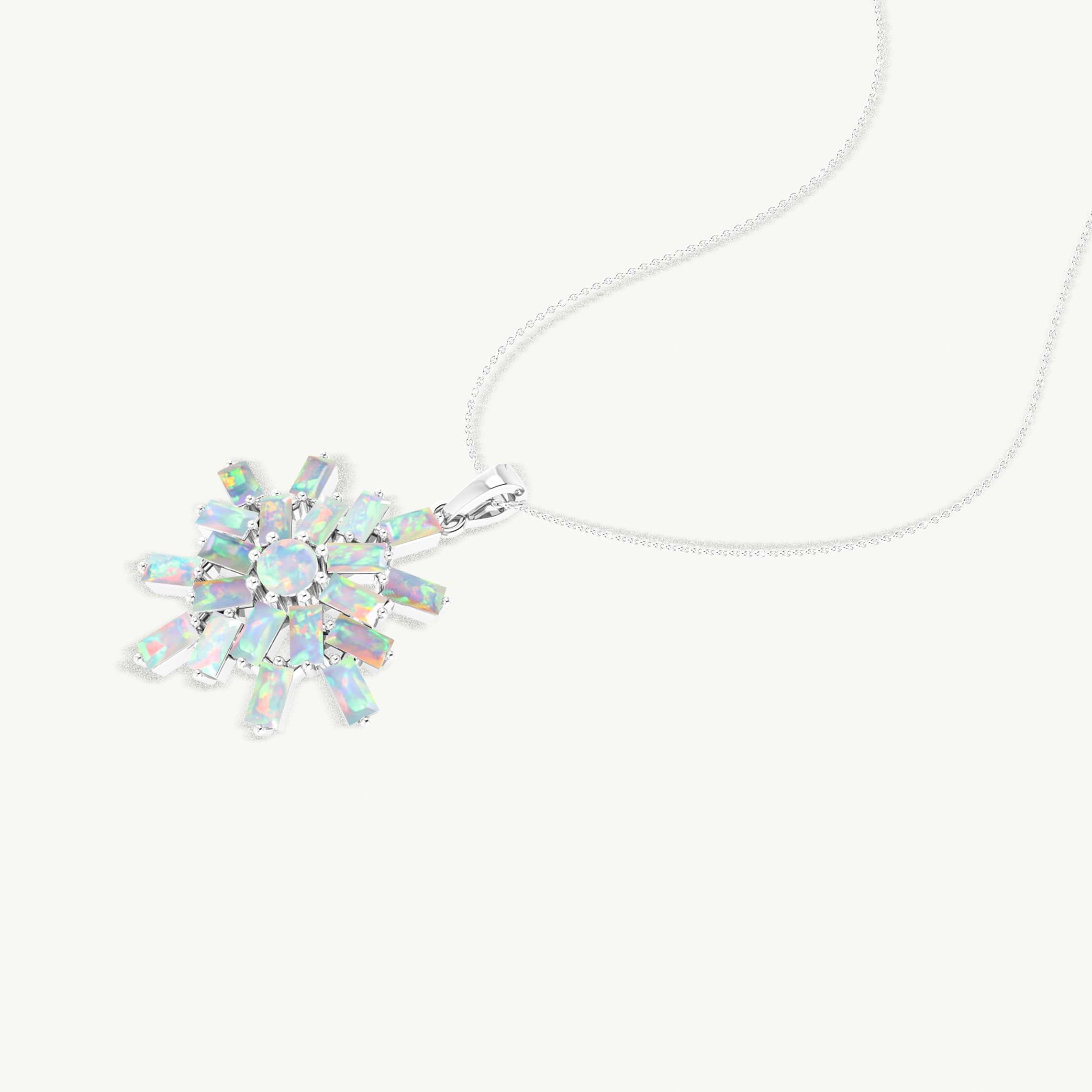 White Opal Snowflake Pendant Necklace in 925 Sterling Silver 4.5ct