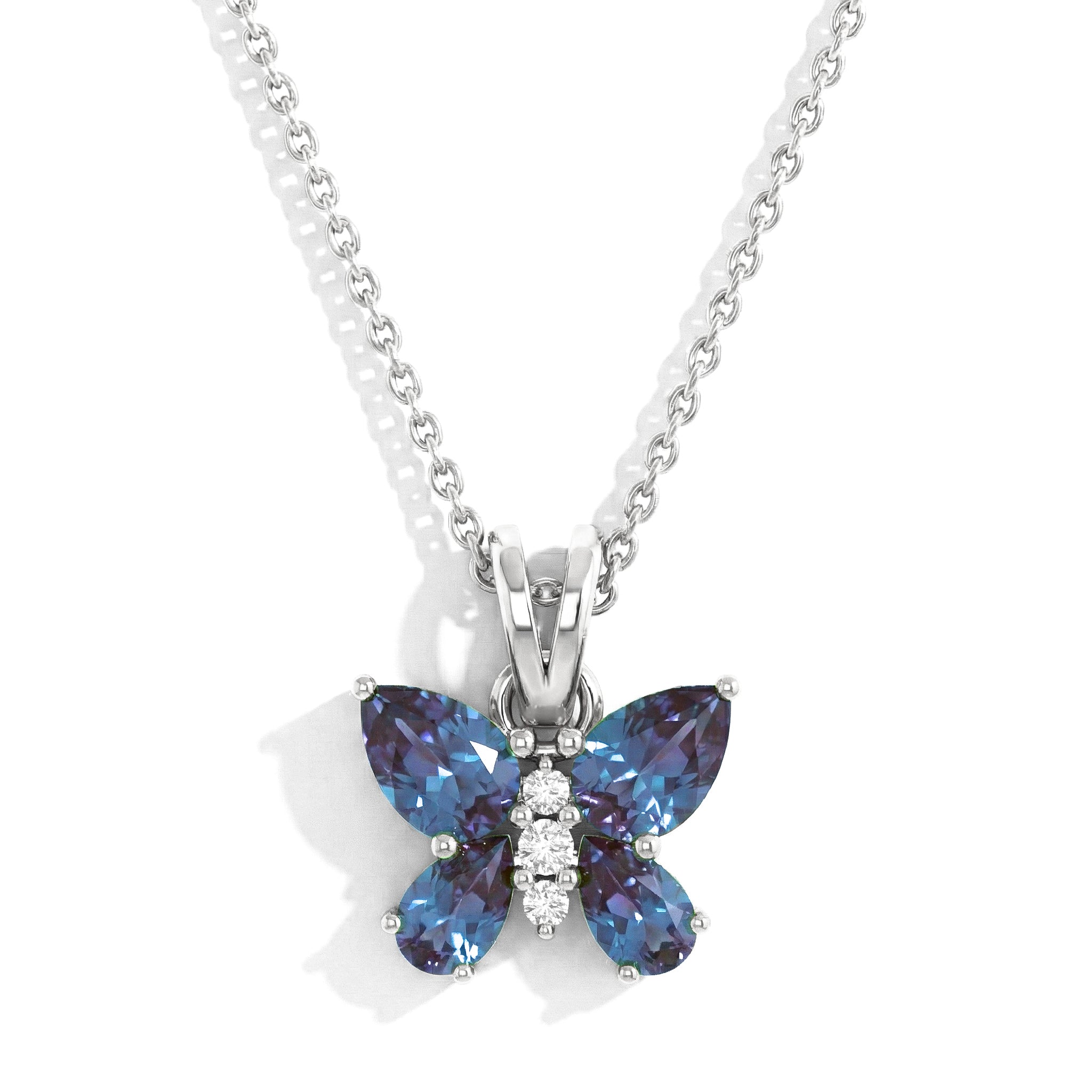 Alexandrite Pear Butterfly Pendant Necklace in 925 Sterling Silver 2ct