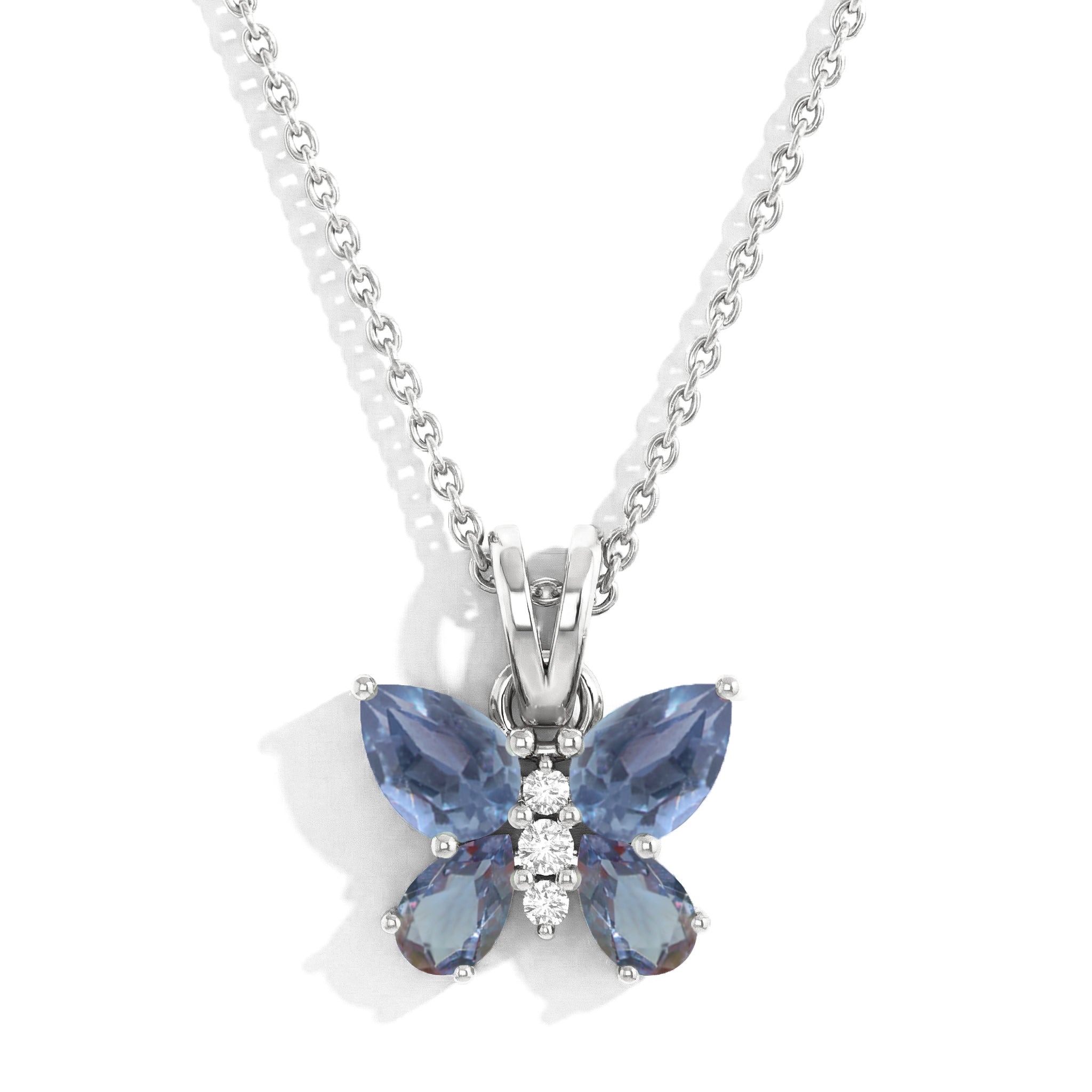 Alexandrite Pear Butterfly Pendant Necklace in 925 Sterling Silver 2ct