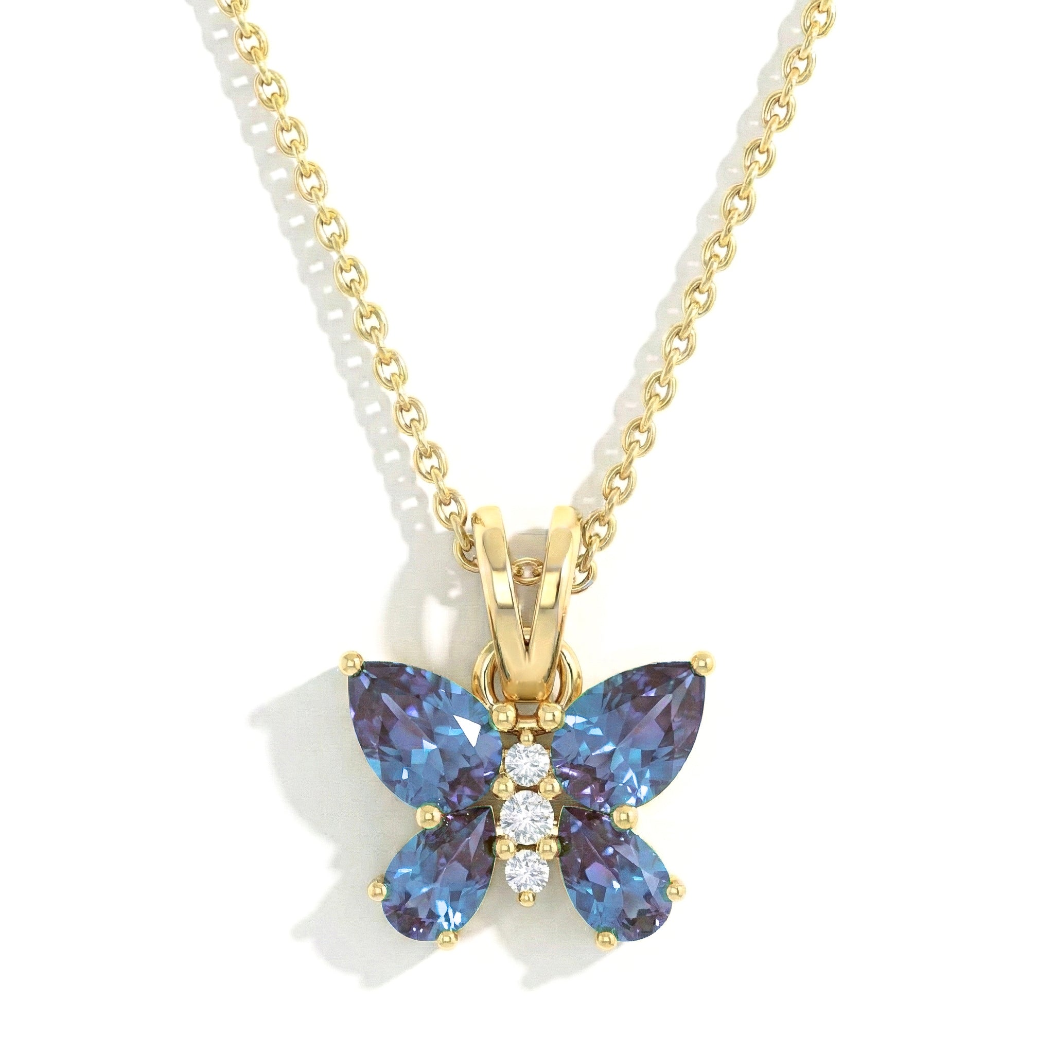 Alexandrite Pear Butterfly Pendant Necklace in 925 Sterling Silver 2ct