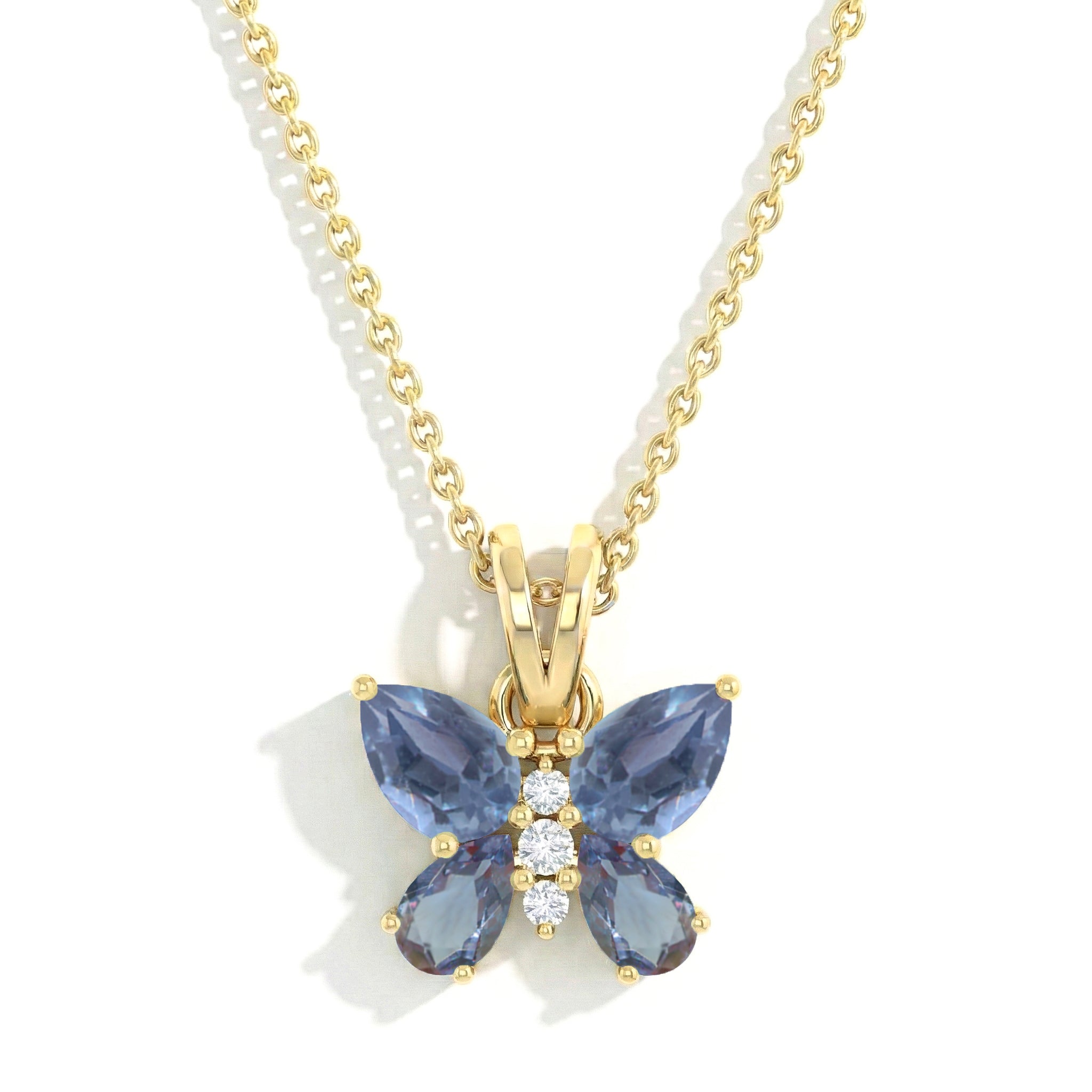 Alexandrite Pear Butterfly Pendant Necklace in 925 Sterling Silver 2ct