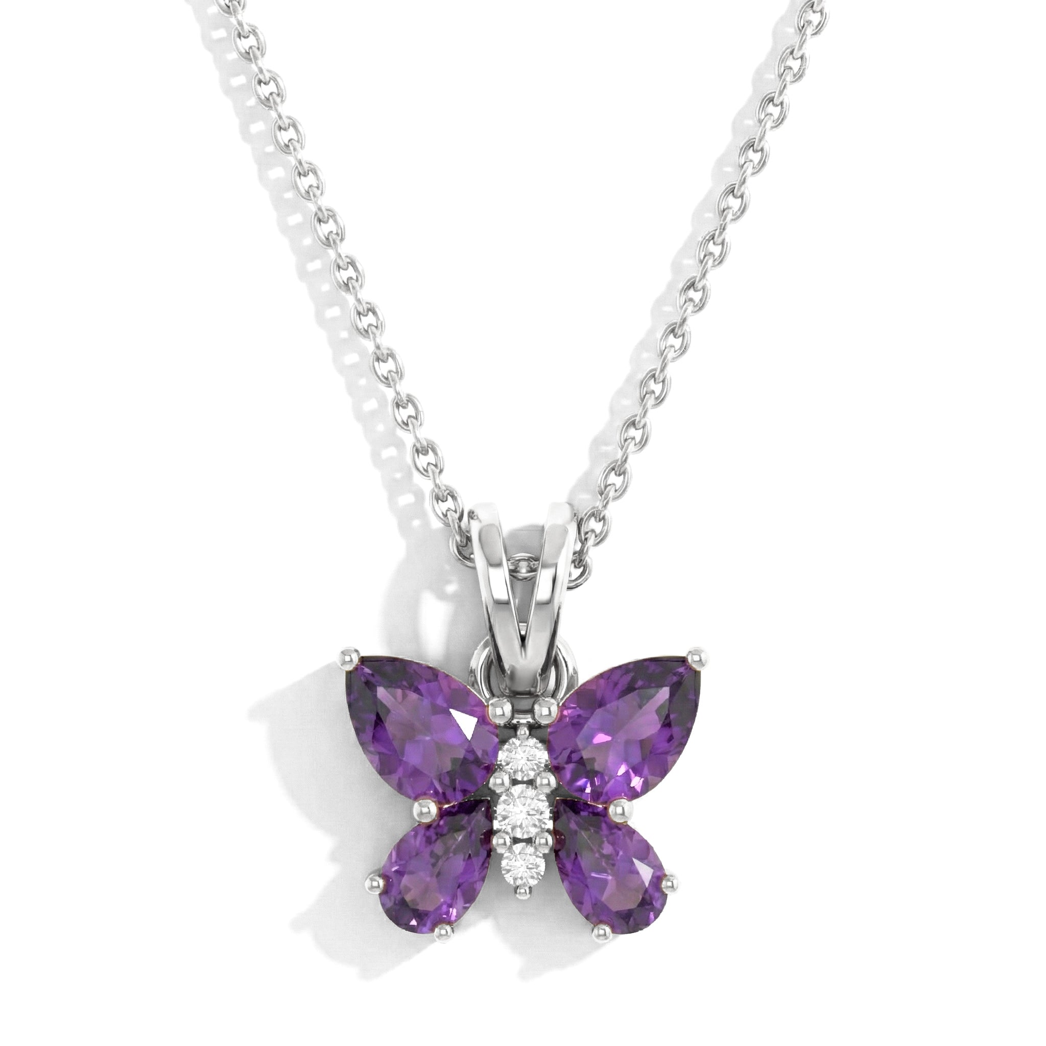Amethyst Pear Butterfly Pendant Necklace in 925 Sterling Silver 2ct