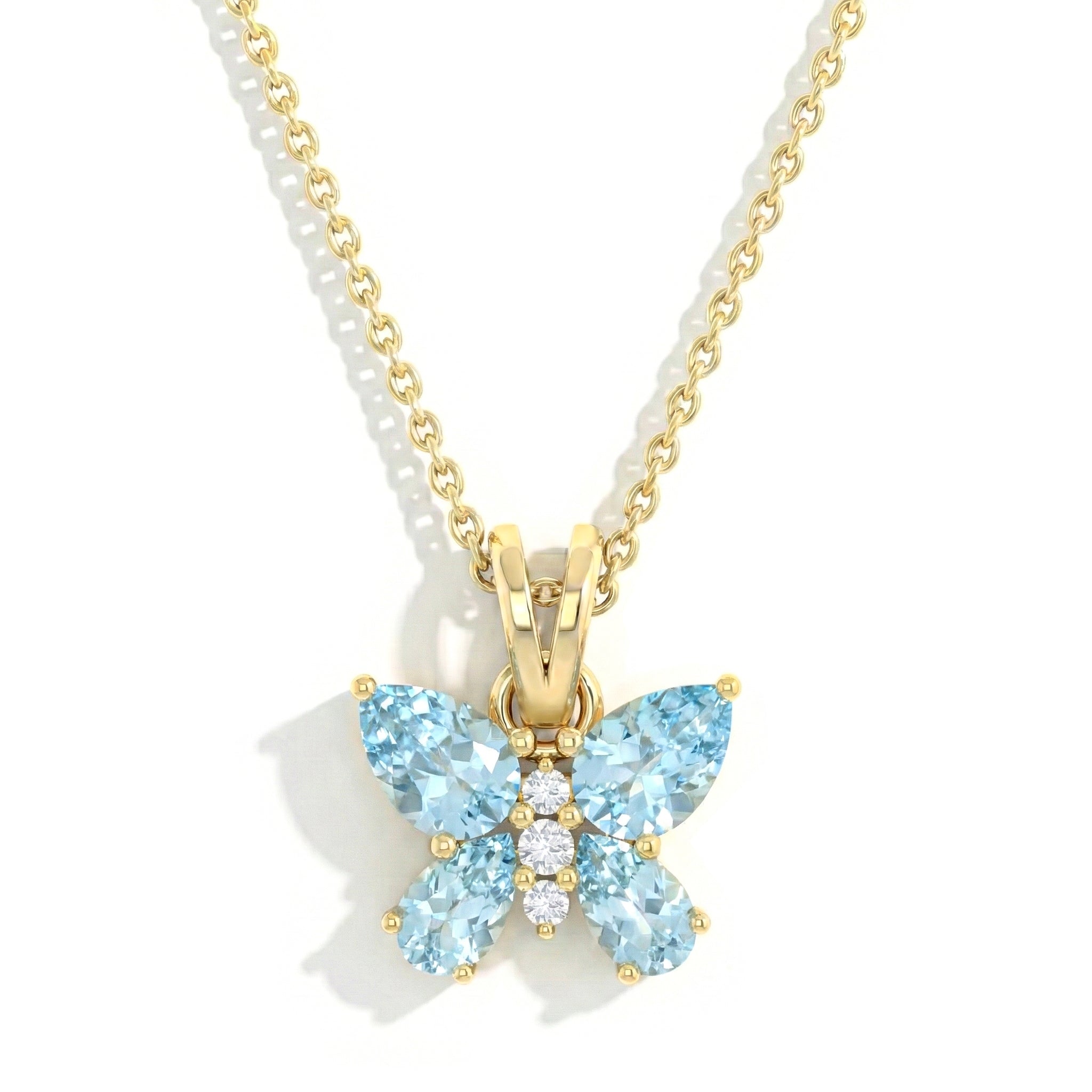 Aquamarine Pear Butterfly Pendant Necklace in 925 Sterling Silver 2ct