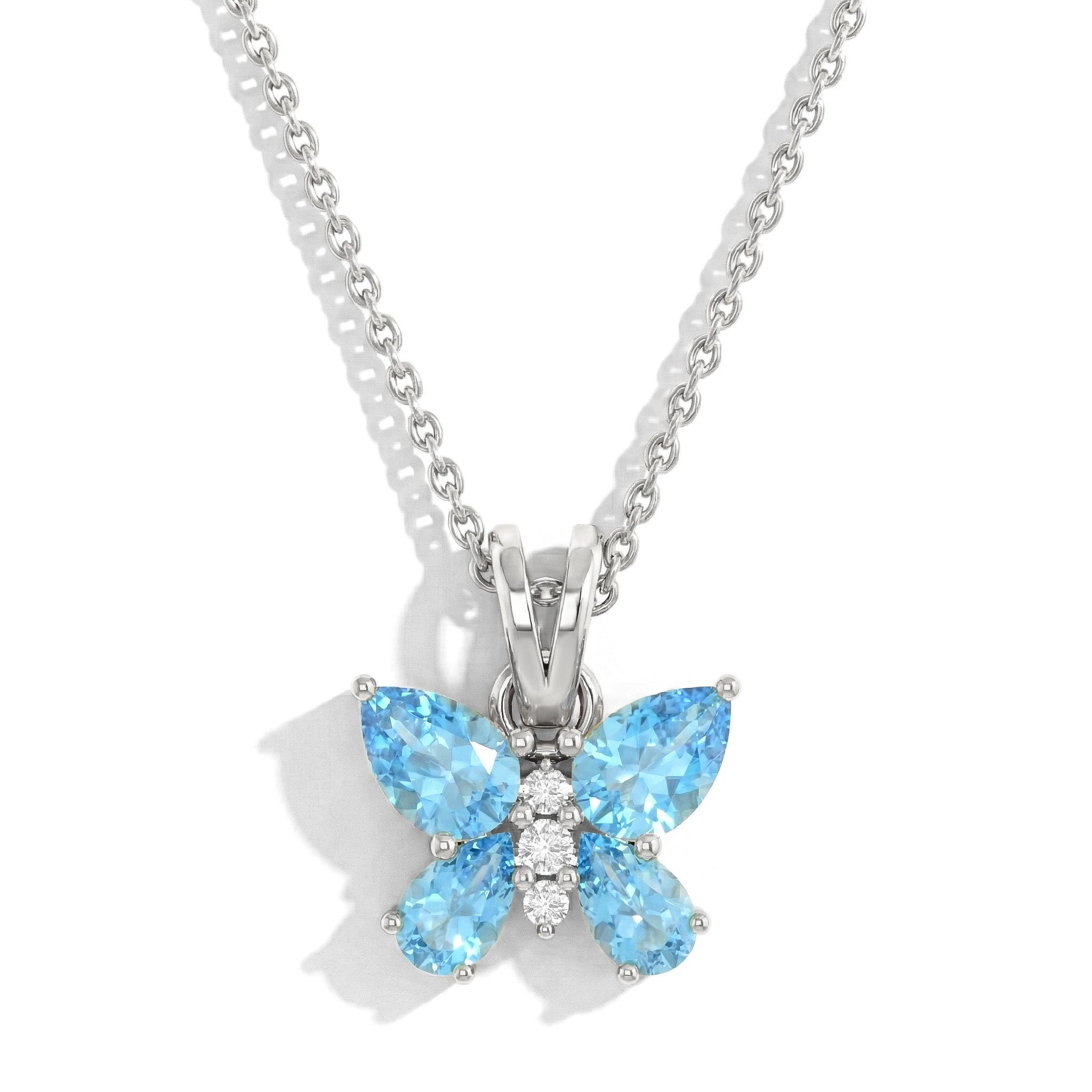 Blue Topaz Pear Butterfly Pendant Necklace in 925 Sterling Silver 2ct