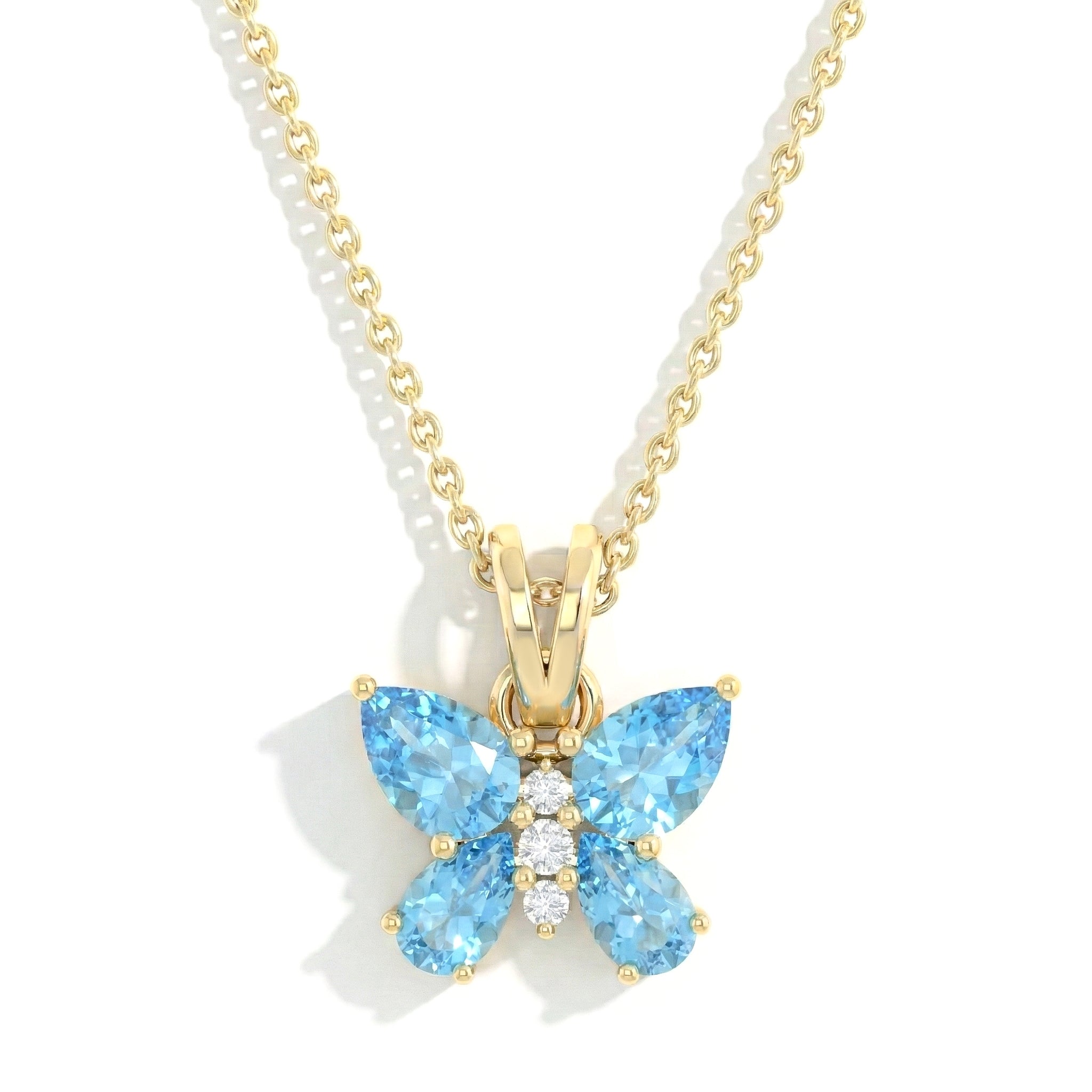 Blue Topaz Pear Butterfly Pendant Necklace in 925 Sterling Silver 2ct
