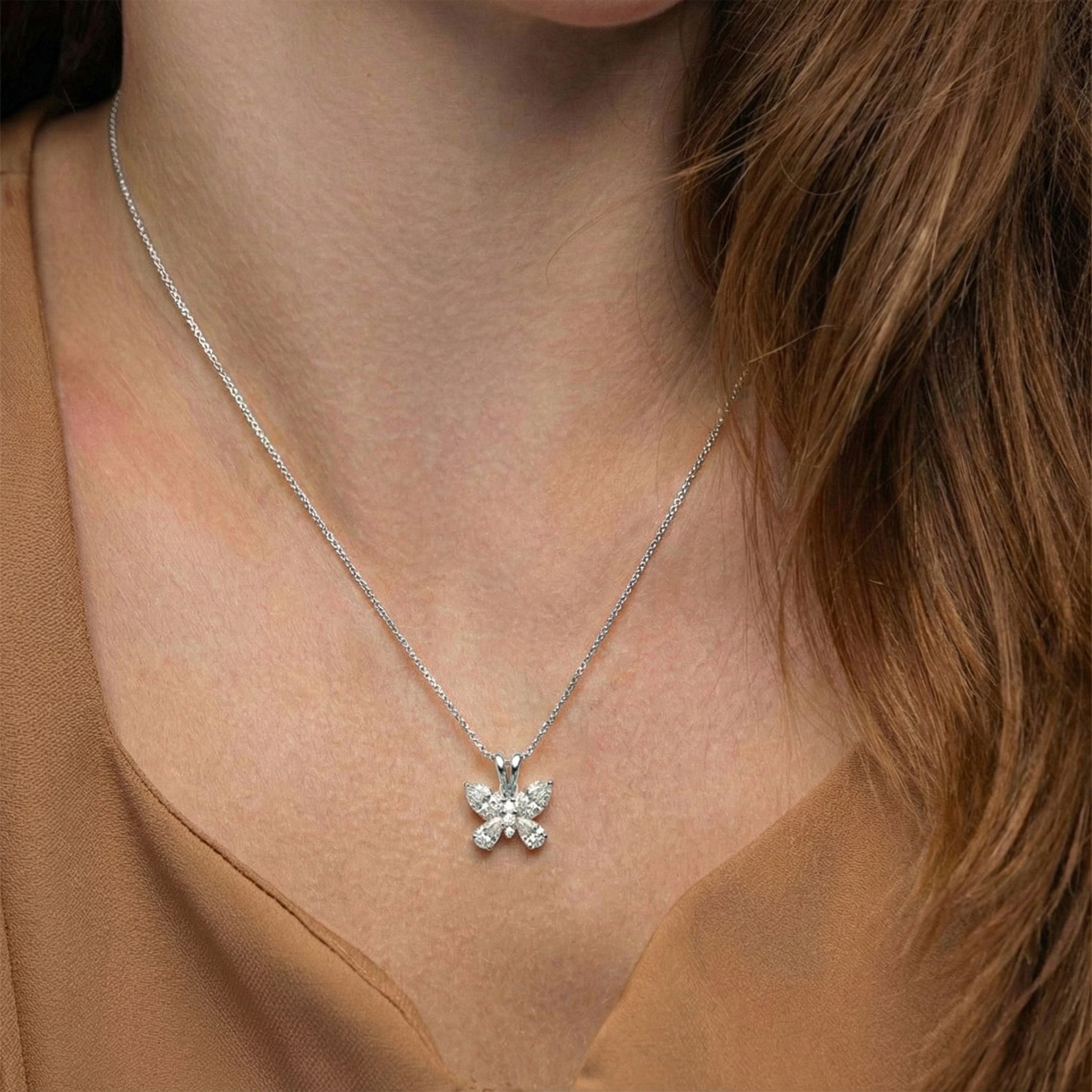 Cubic Zirconia Pear Butterfly Pendant Necklace in 925 Sterling Silver 2ct