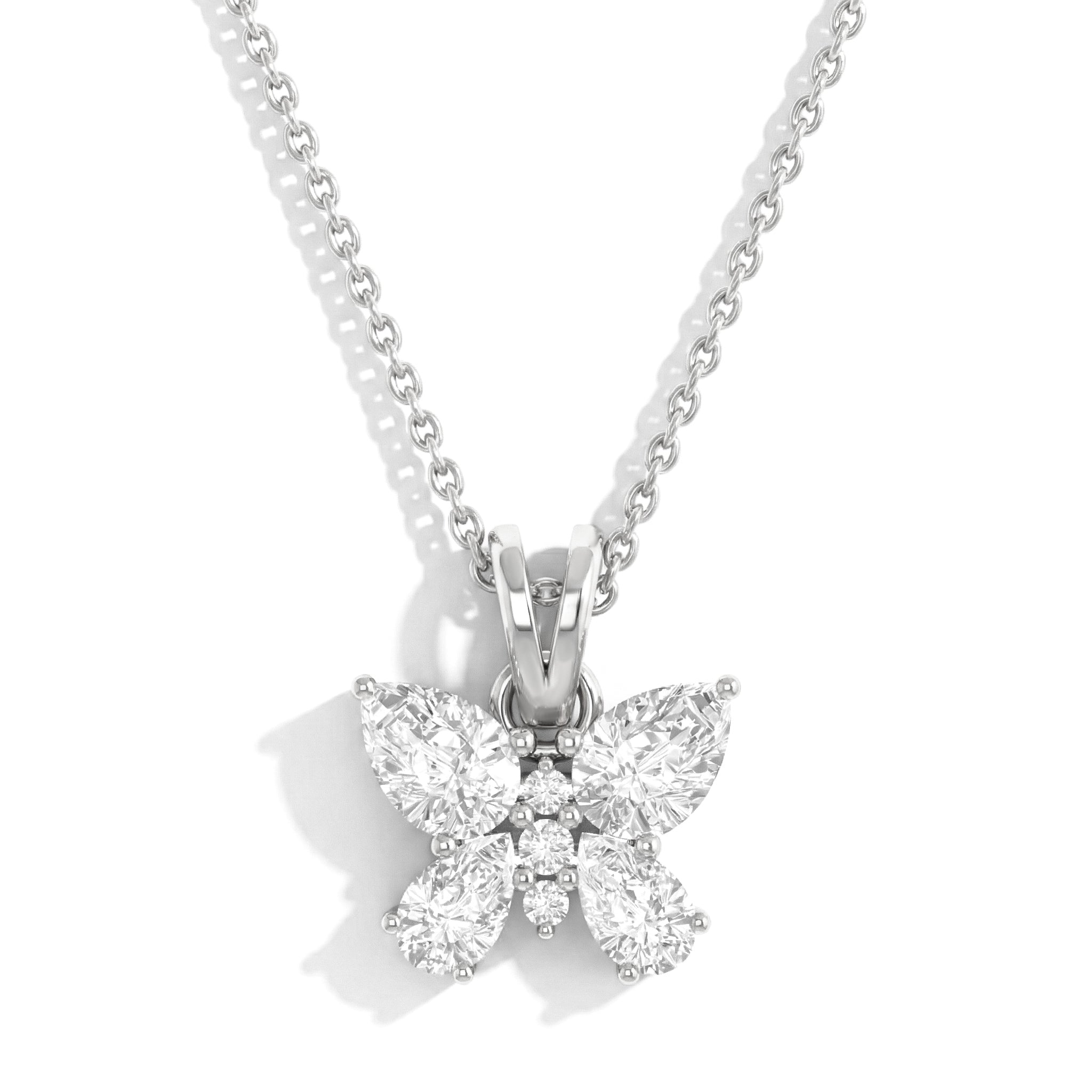 Cubic Zirconia Pear Butterfly Pendant Necklace in 925 Sterling Silver 2ct