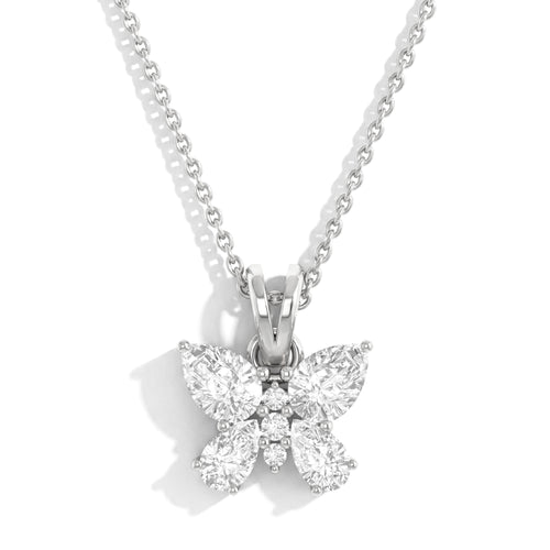 Cubic Zirconia Pear Butterfly Pendant Necklace in 925 Sterling Silver 2ct