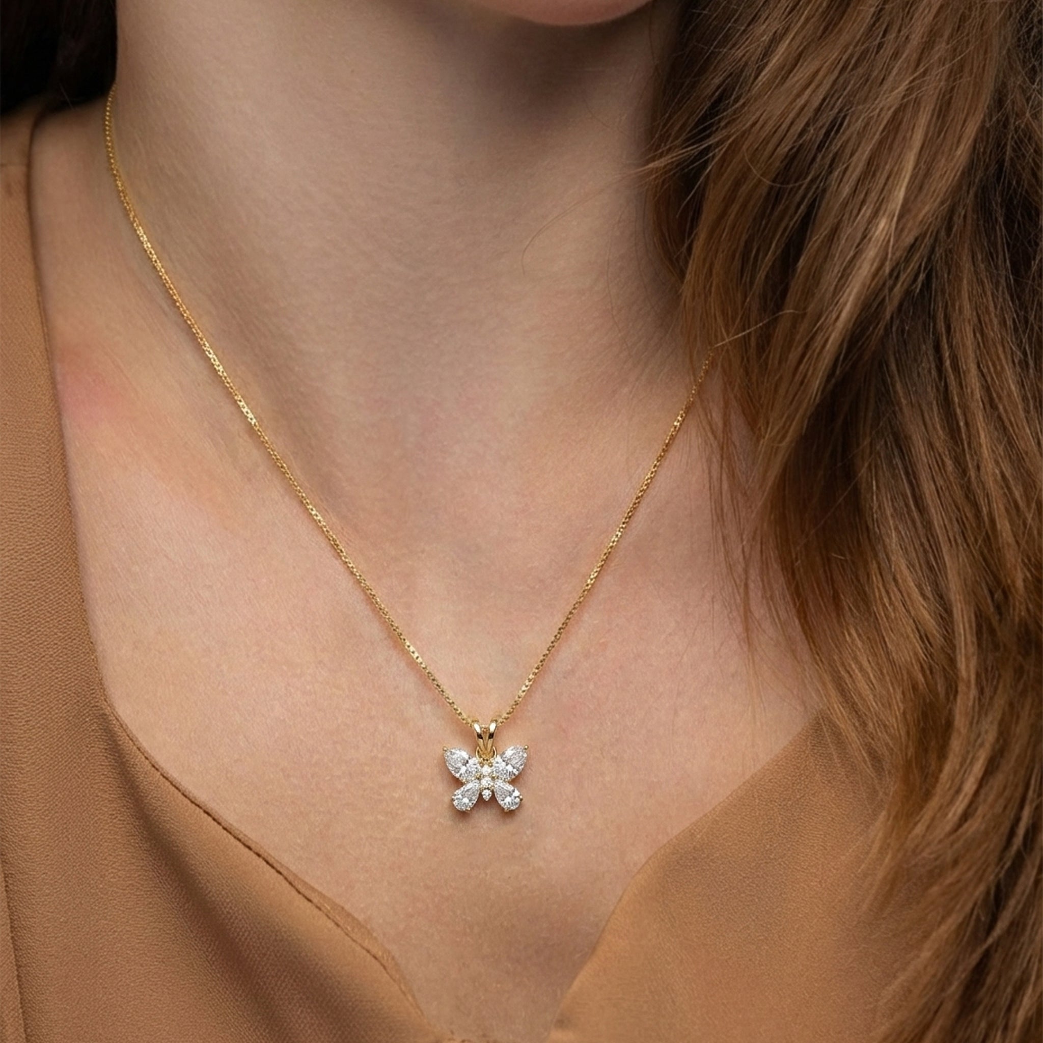 Cubic Zirconia Pear Butterfly Pendant Necklace in 925 Sterling Silver 2ct