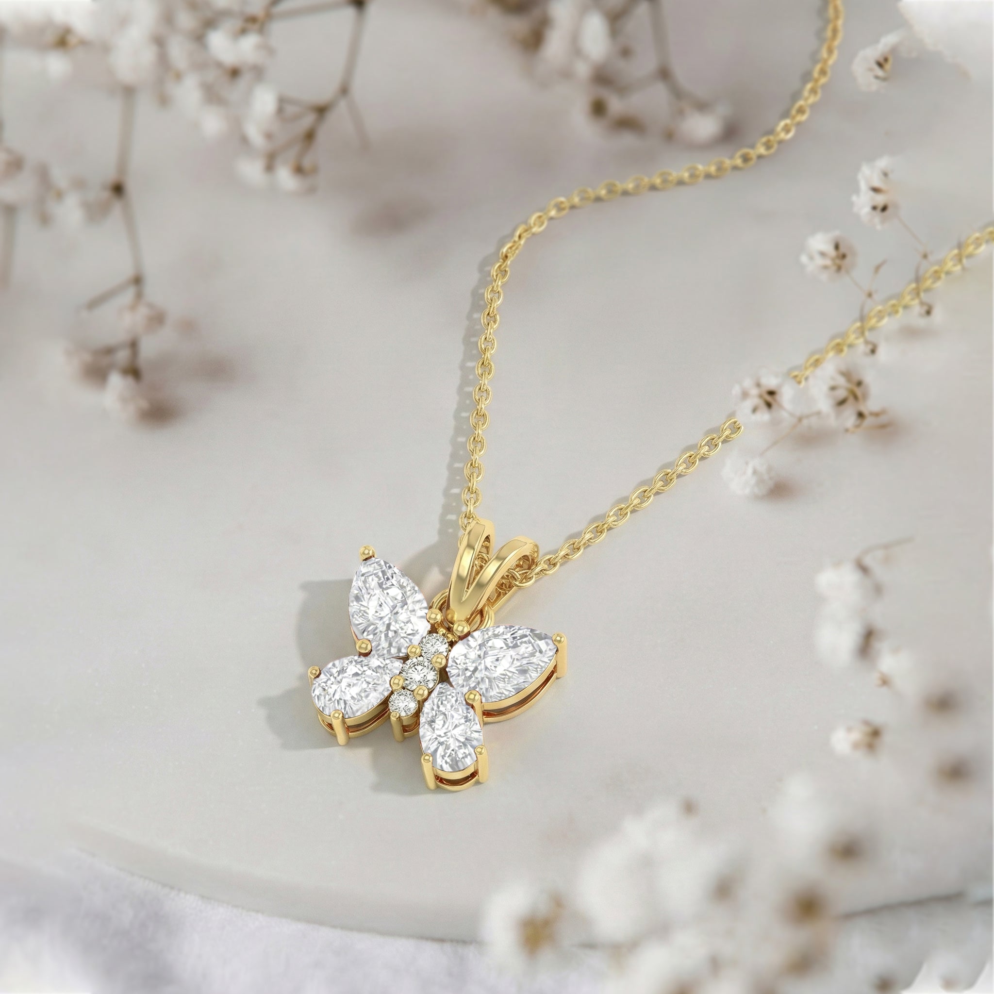 Cubic Zirconia Pear Butterfly Pendant Necklace in 925 Sterling Silver 2ct