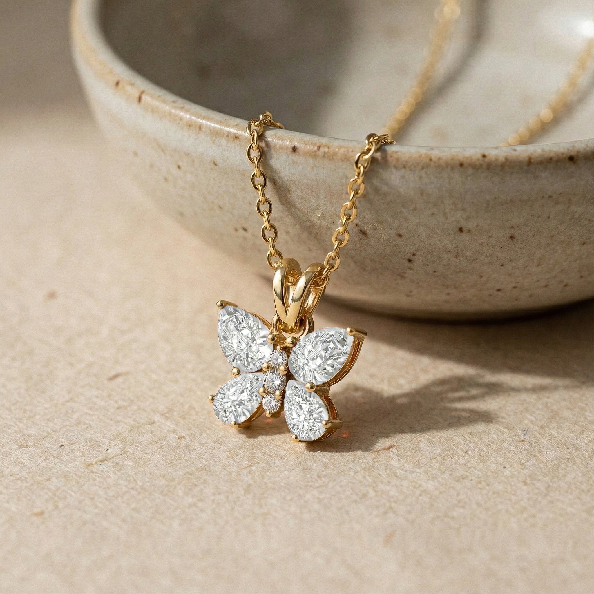 Cubic Zirconia Pear Butterfly Pendant Necklace in 925 Sterling Silver 2ct