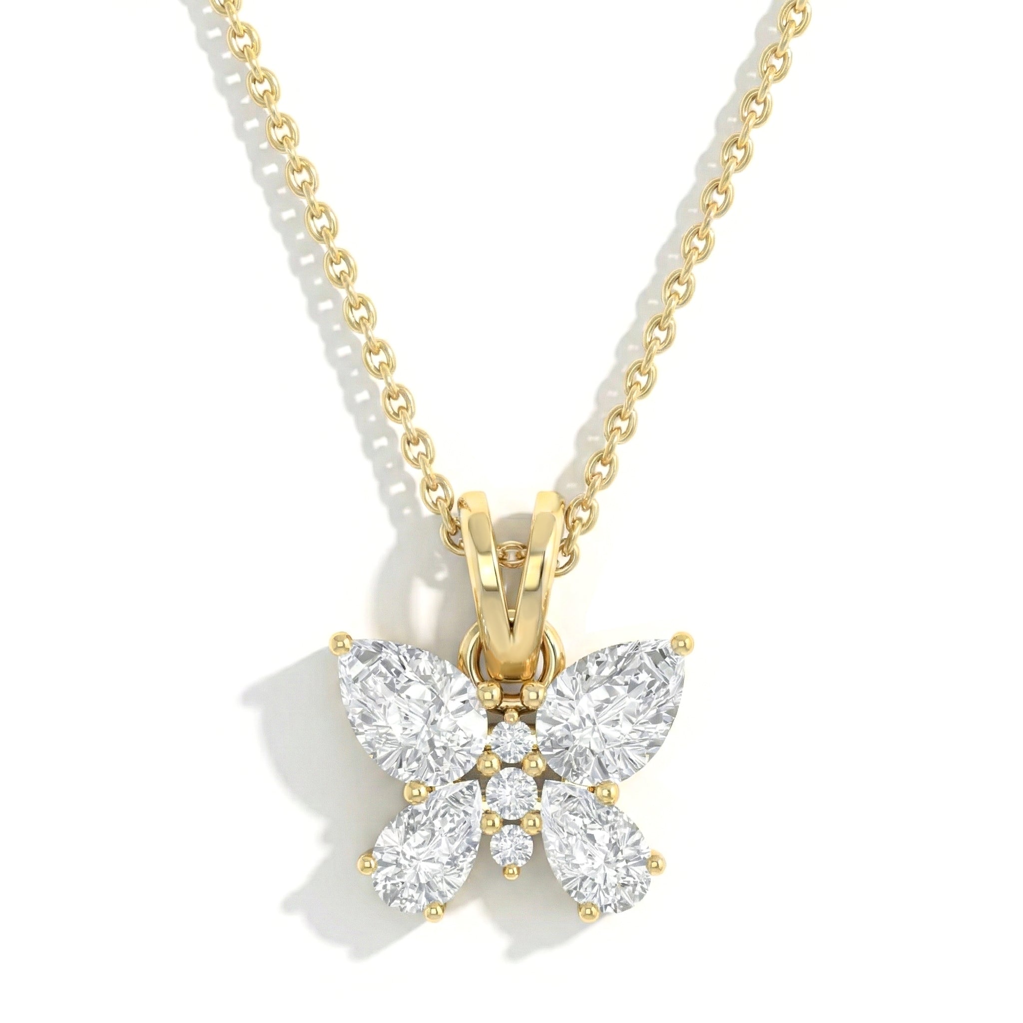 Simulated Diamond Pear Butterfly Pendant Necklace in Yellow Gold Plated 2ct