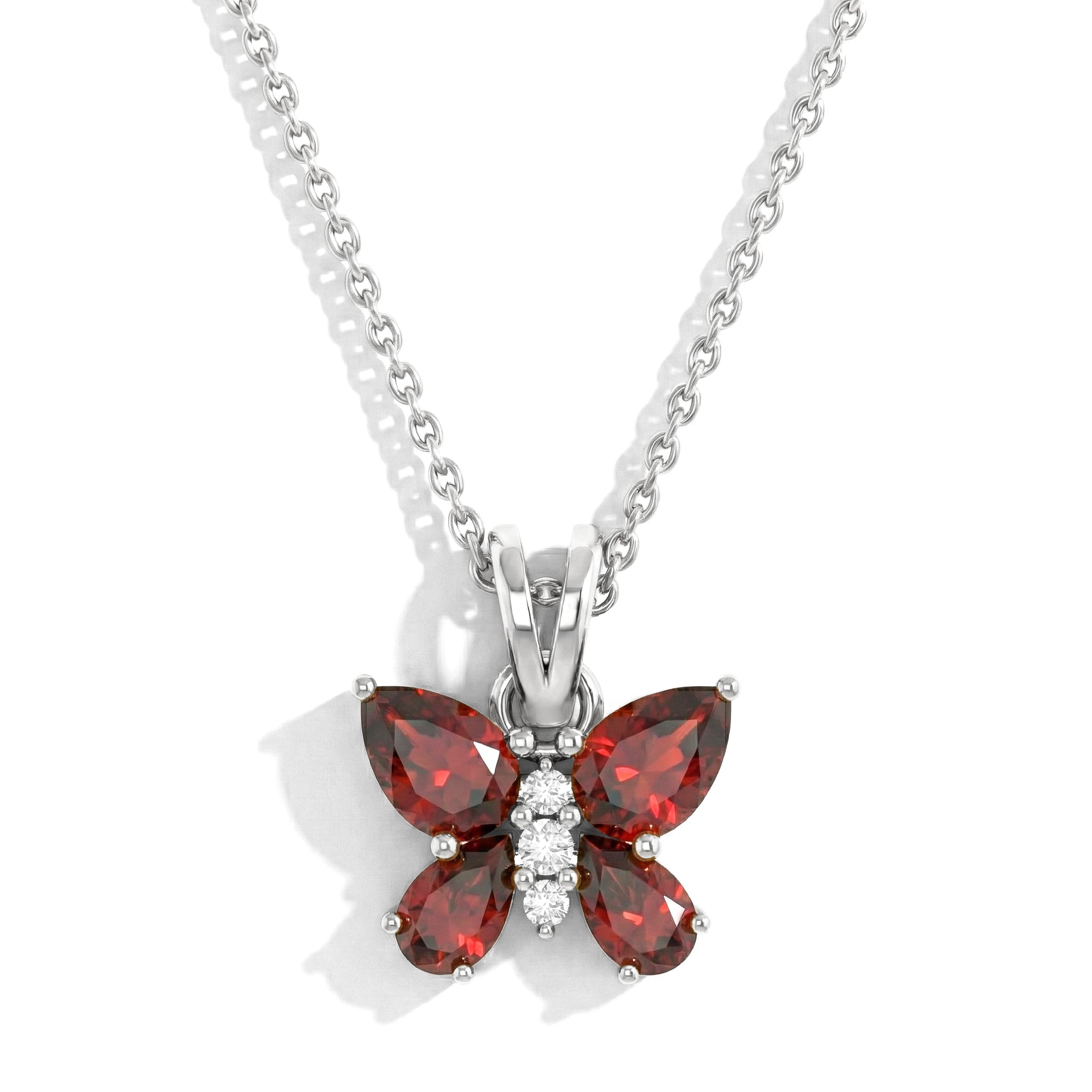 Garnet Pear Butterfly Pendant Necklace in 925 Sterling Silver 2ct