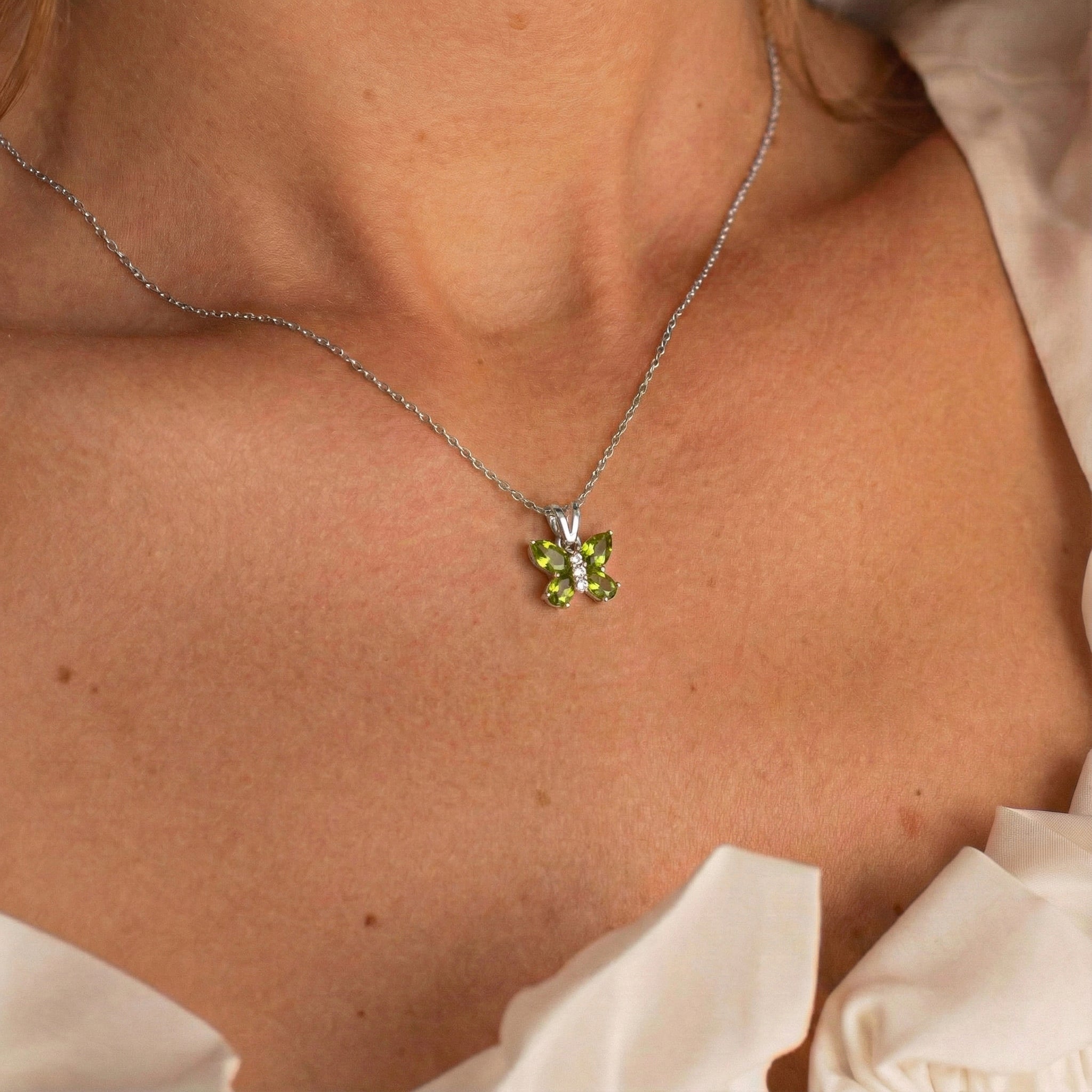 Peridot Pear Butterfly Pendant Necklace in 925 Sterling Silver 2ct