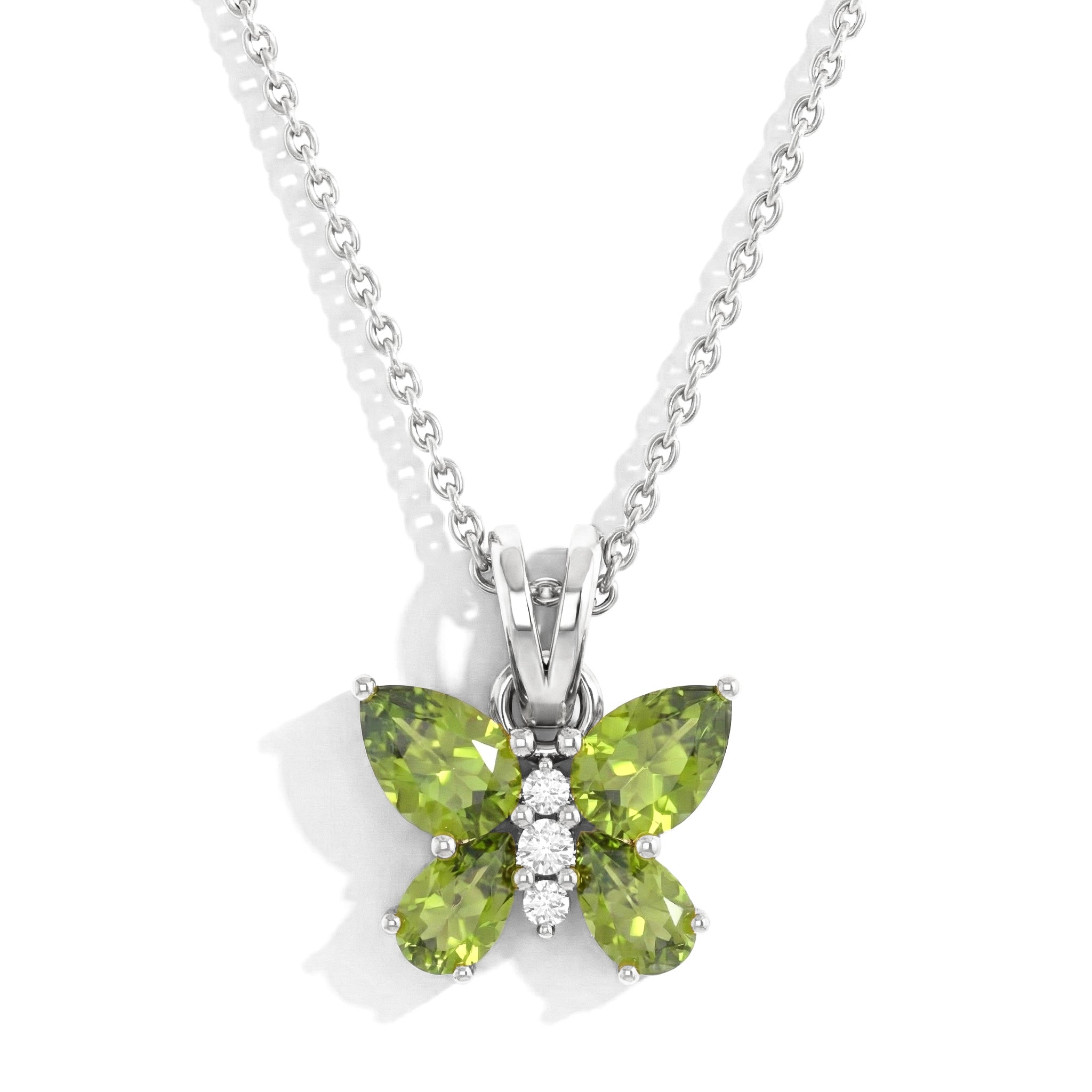 Peridot Pear Butterfly Pendant Necklace in 925 Sterling Silver 2ct