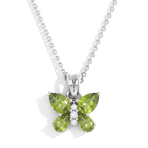 Peridot Pear Butterfly Pendant Necklace in 925 Sterling Silver 2ct