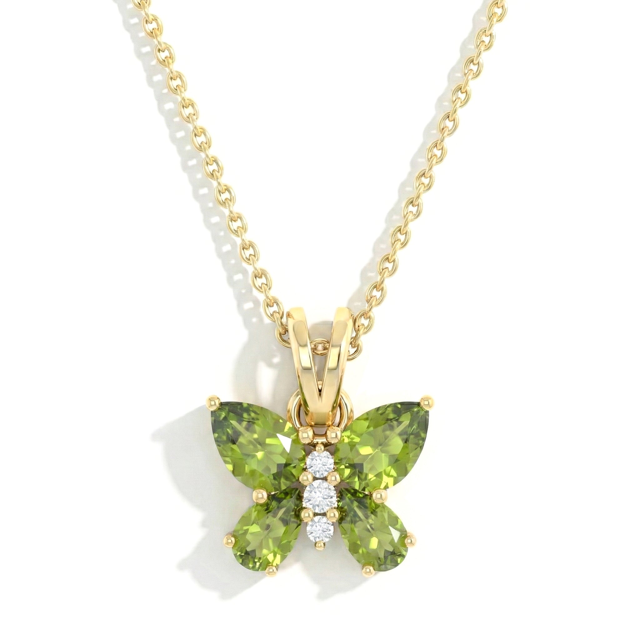 Peridot Pear Butterfly Pendant Necklace in Yellow Gold Plated 2ct