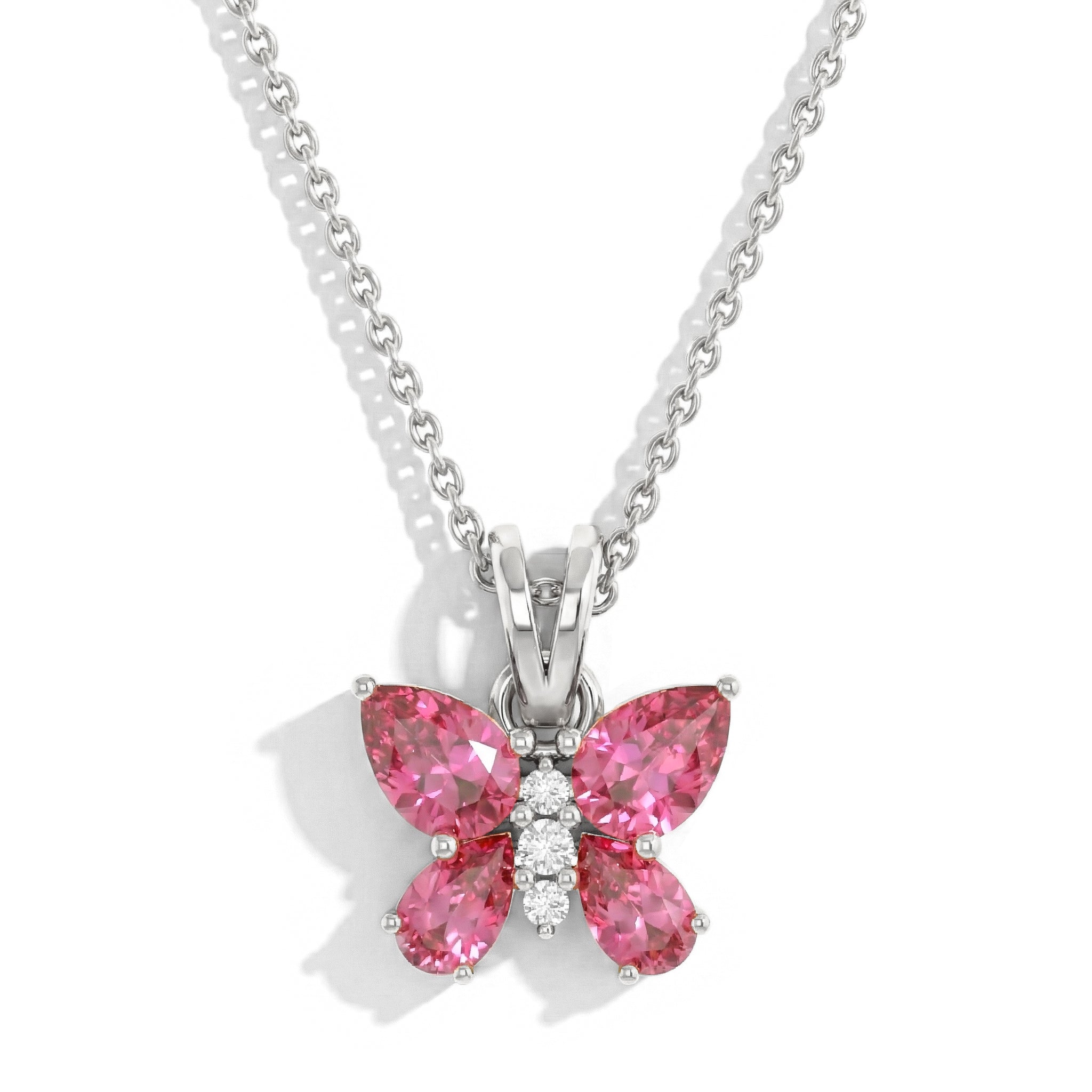Pink Tourmaline Pear Butterfly Pendant Necklace in 925 Sterling Silver 2ct