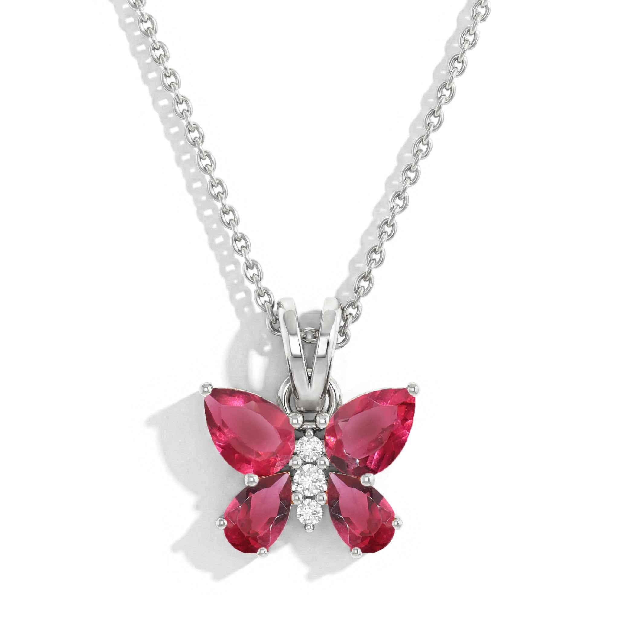 Pink Tourmaline Pear Butterfly Pendant Necklace in 925 Sterling Silver 2ct