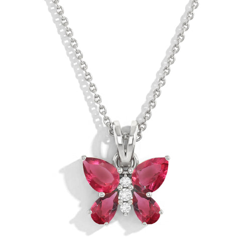 Pink Tourmaline Pear Butterfly Pendant Necklace in 925 Sterling Silver 2ct