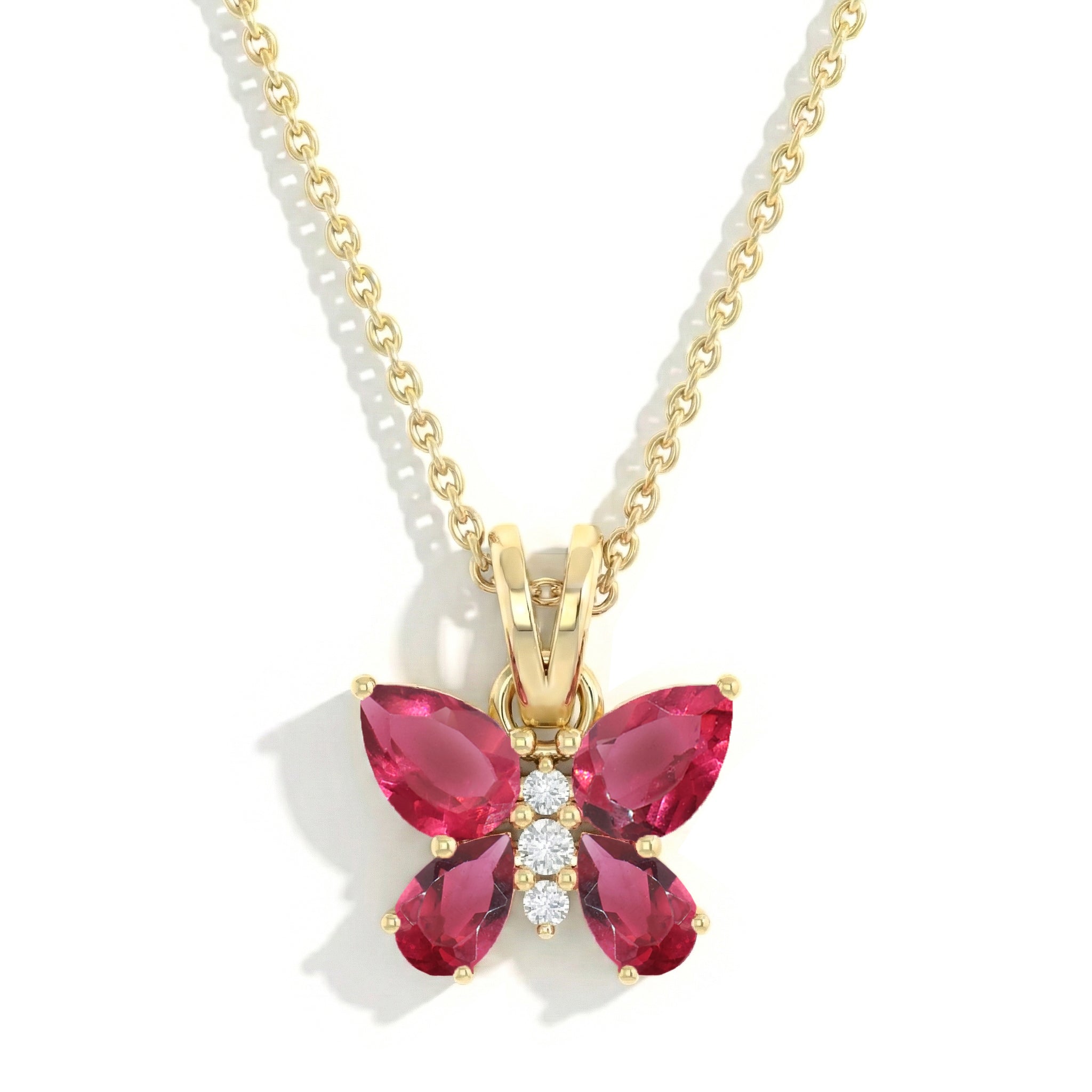 Pink Tourmaline Pear Butterfly Pendant Necklace in 925 Sterling Silver 2ct