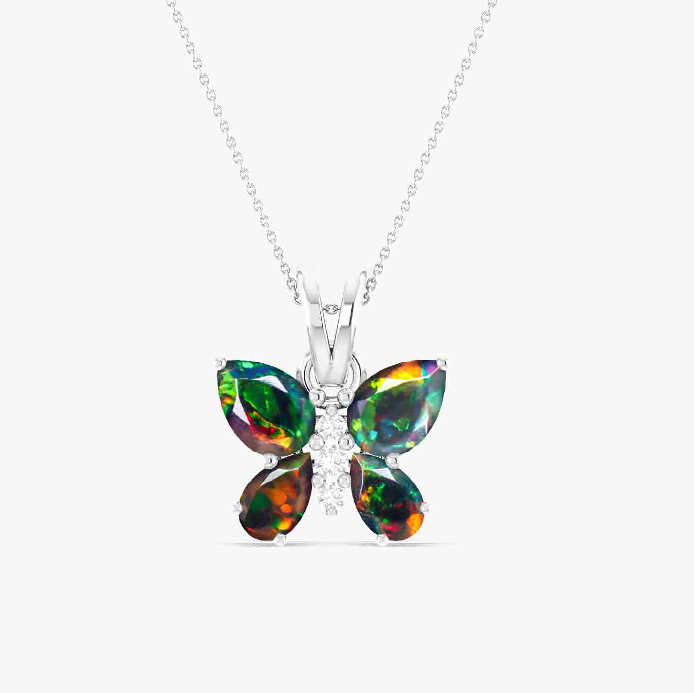 Black Opal Butterfly Pendant Necklace in 925 Sterling Silver 1.3ct
