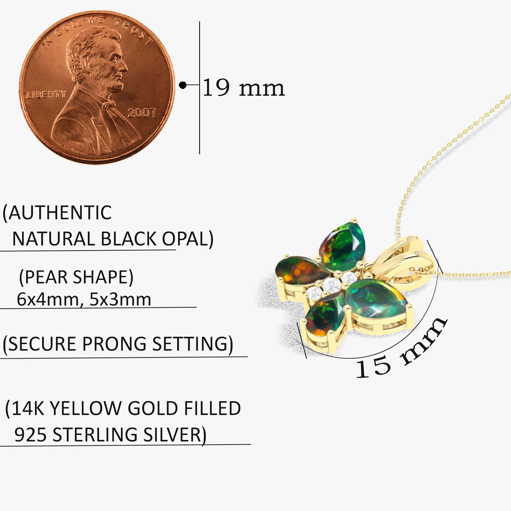 Black Opal Butterfly Pendant Necklace in 925 Sterling Silver 1.3ct