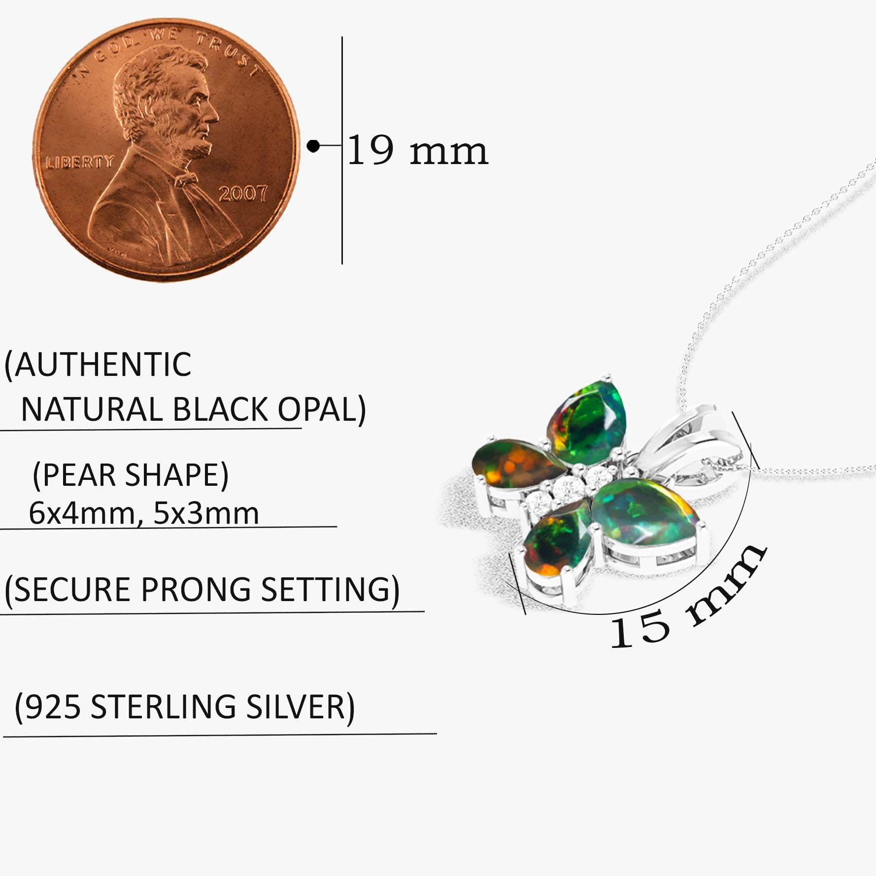 Black Opal Butterfly Pendant Necklace in 925 Sterling Silver 1.3ct