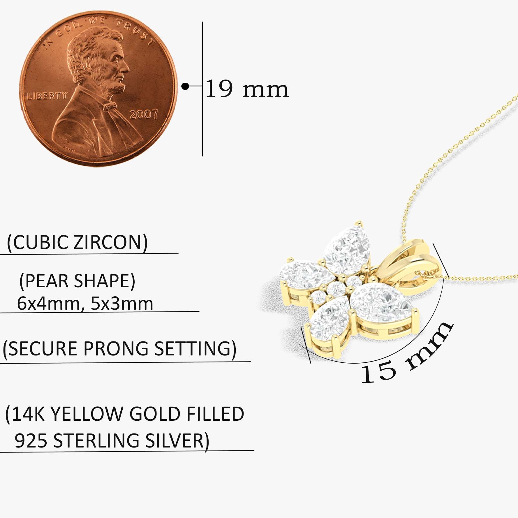 Cubic Zirconia Butterfly Pendant Necklace in 925 Sterling Silver 1.6ct