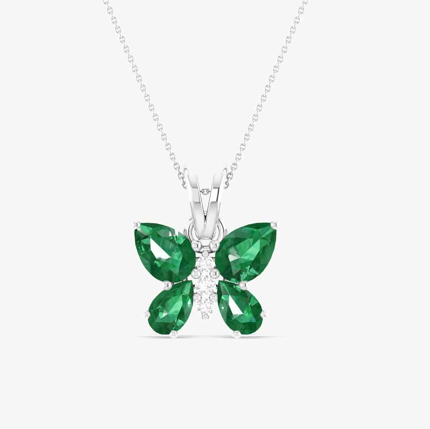 Emerald Butterfly Pendant Necklace in 925 Sterling Silver 1.6ct