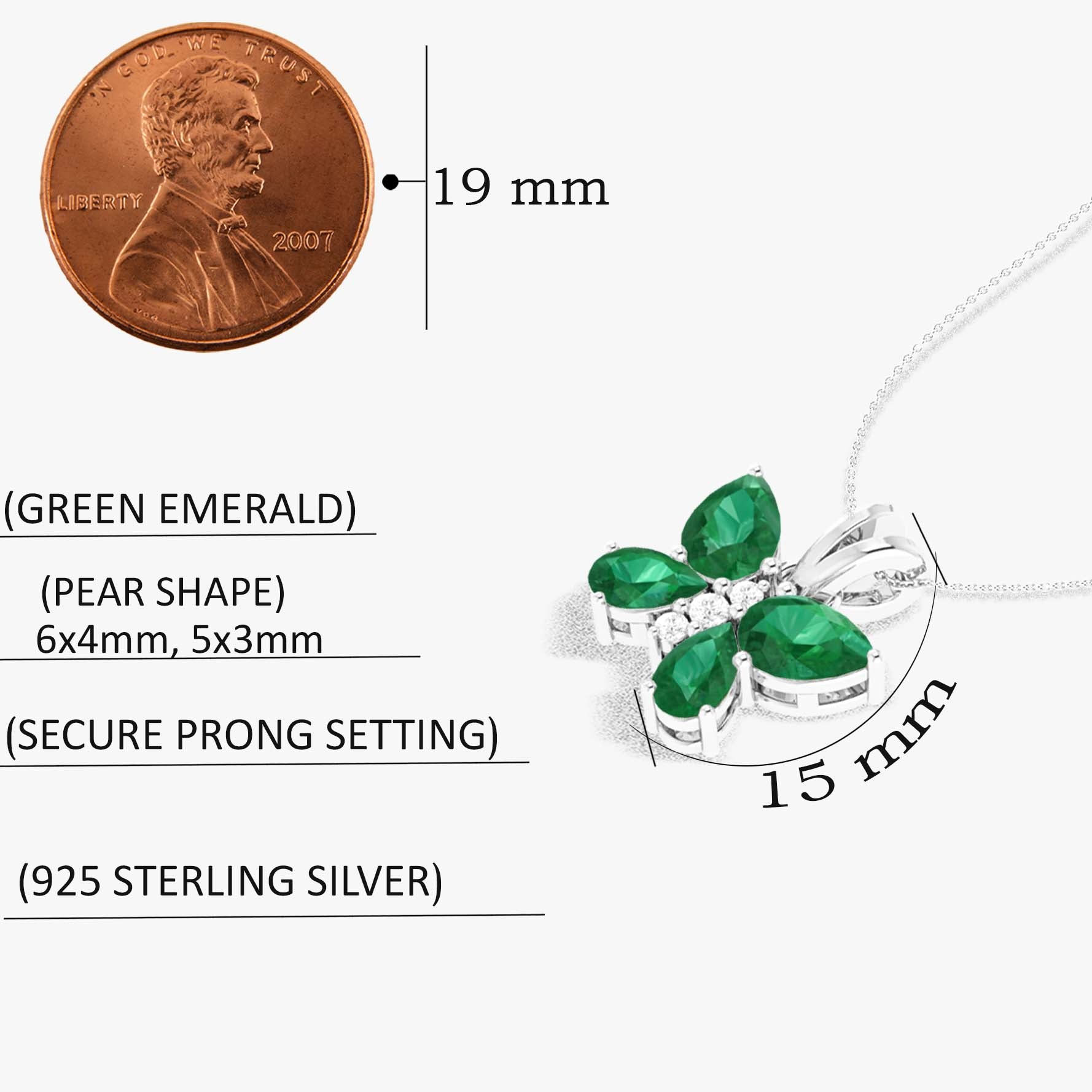 Emerald Butterfly Pendant Necklace in 925 Sterling Silver 1.6ct