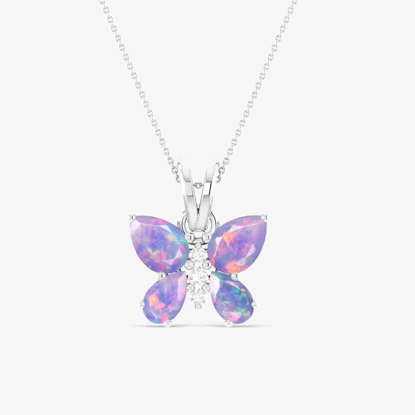 Lavender Opal Butterfly Pendant Necklace in 925 Sterling Silver 1.3ct