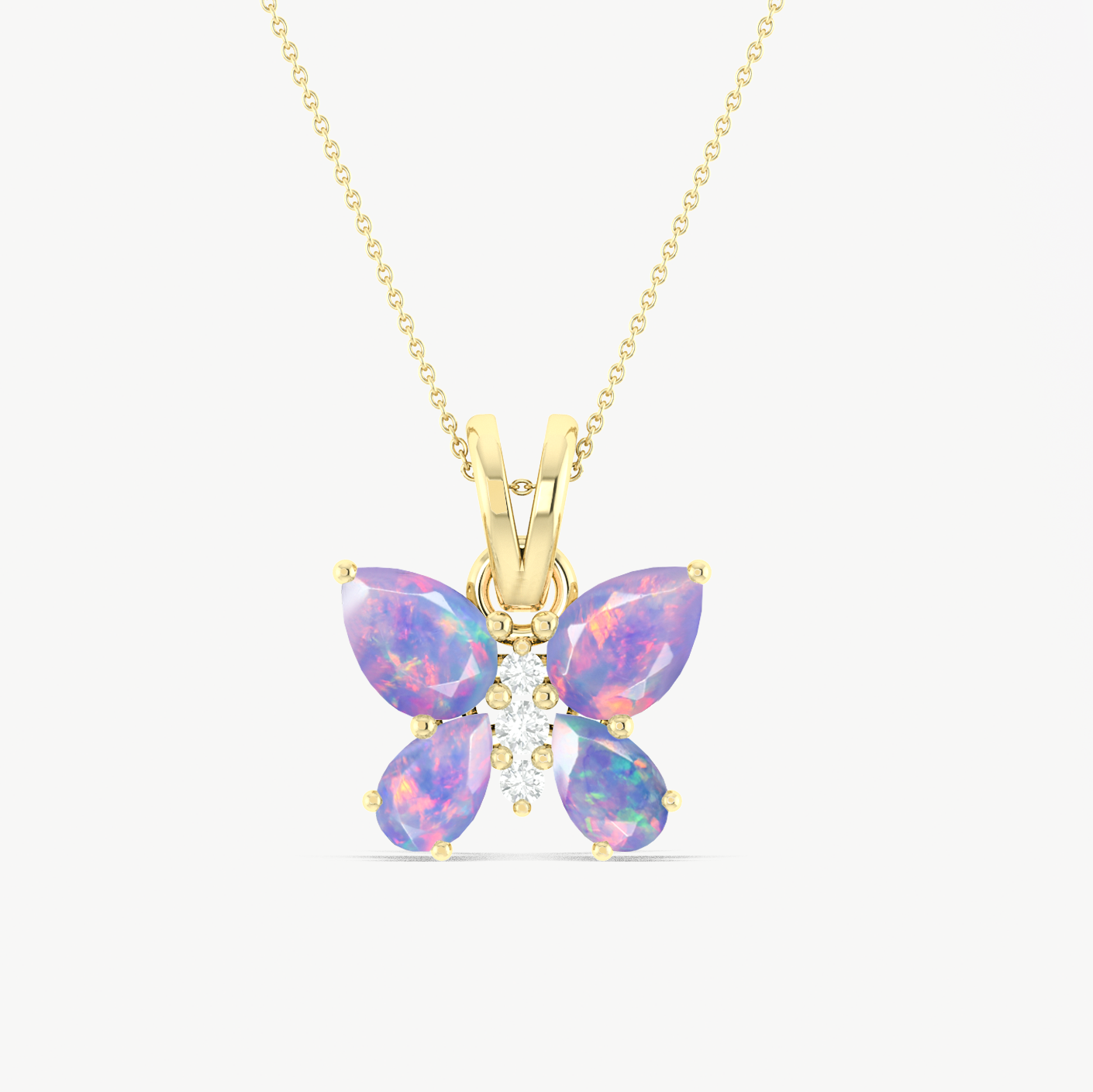 Lavender Opal Butterfly Pendant Necklace in 925 Sterling Silver 1.3ct
