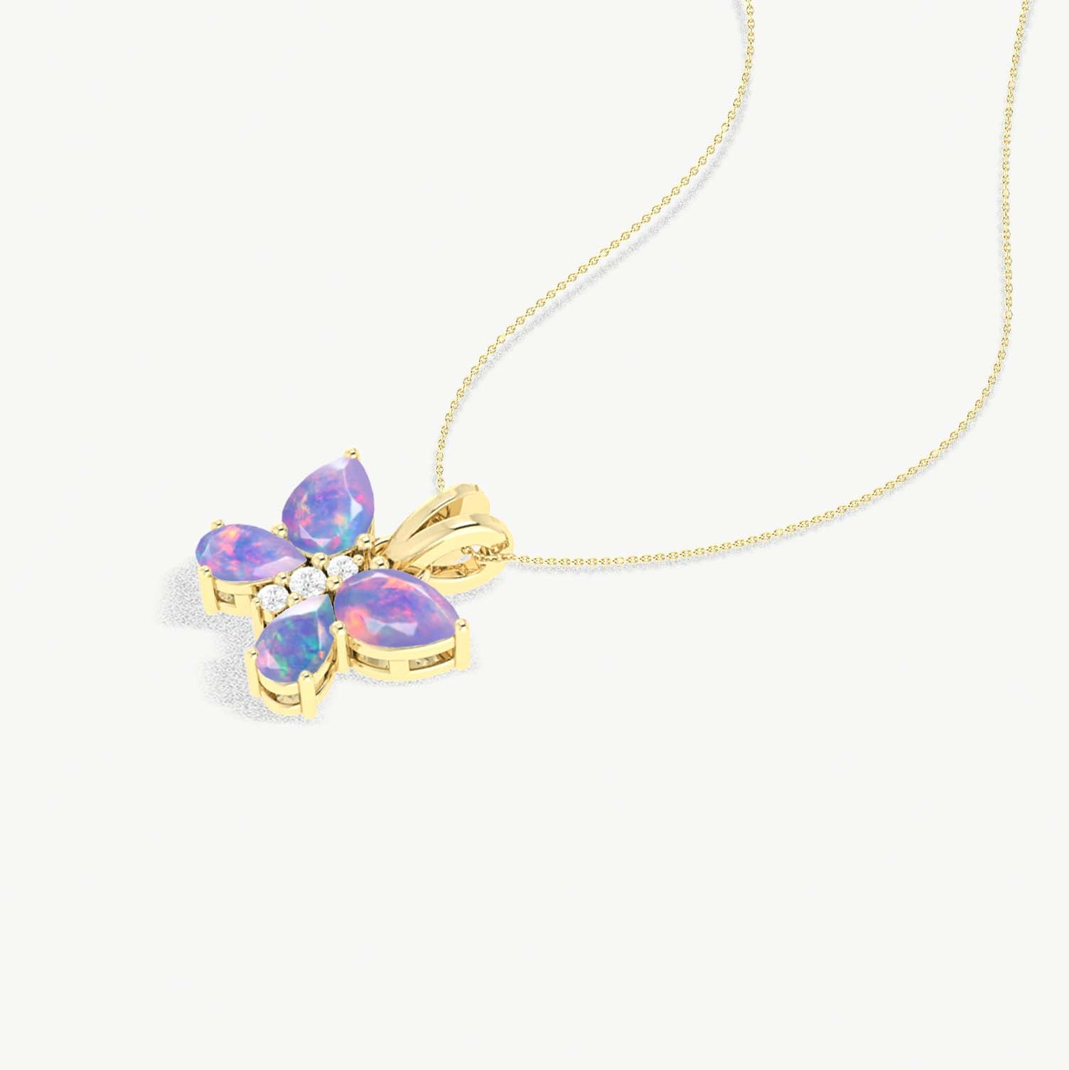 Lavender Opal Butterfly Pendant Necklace in 925 Sterling Silver 1.3ct