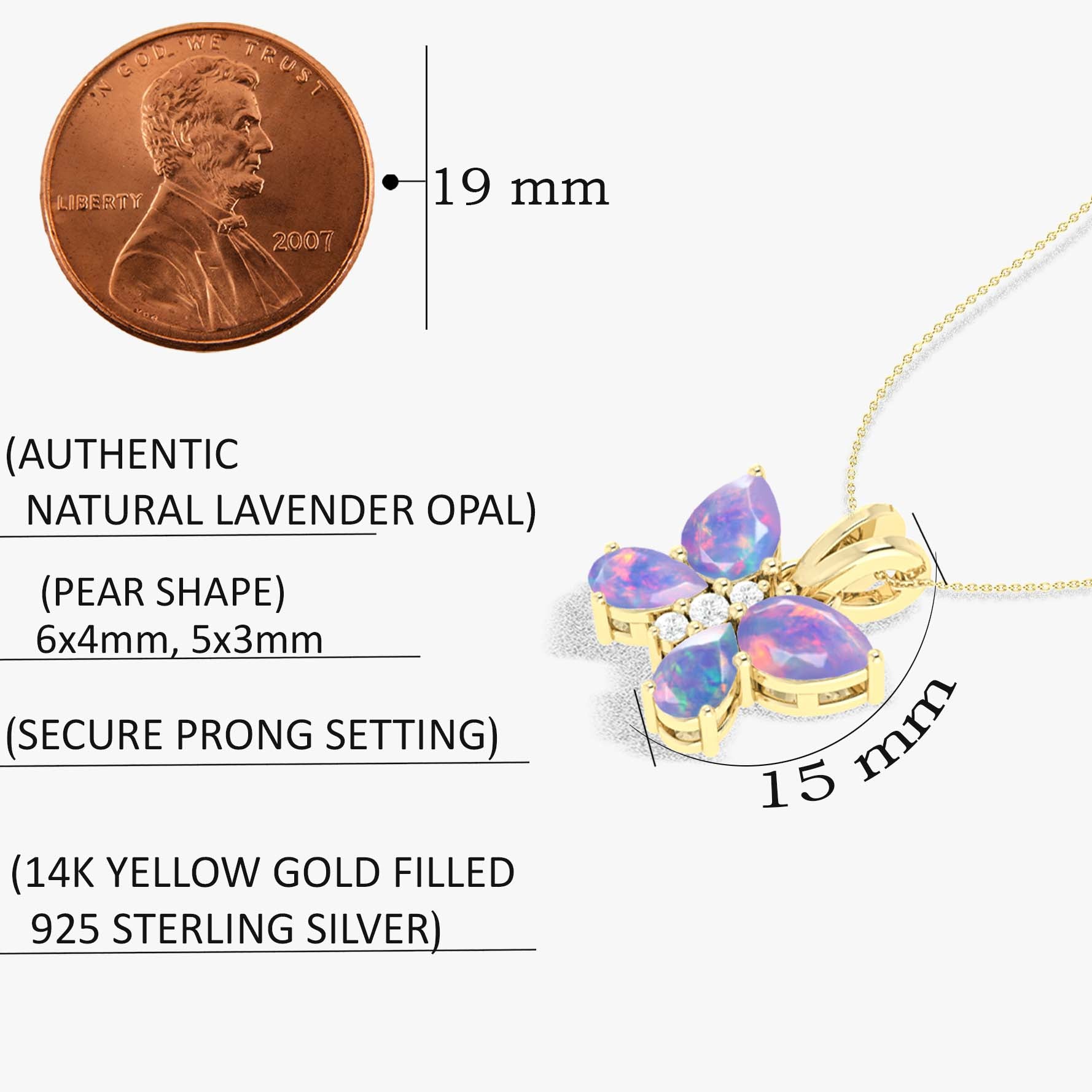 Lavender Opal Butterfly Pendant Necklace in 925 Sterling Silver 1.3ct