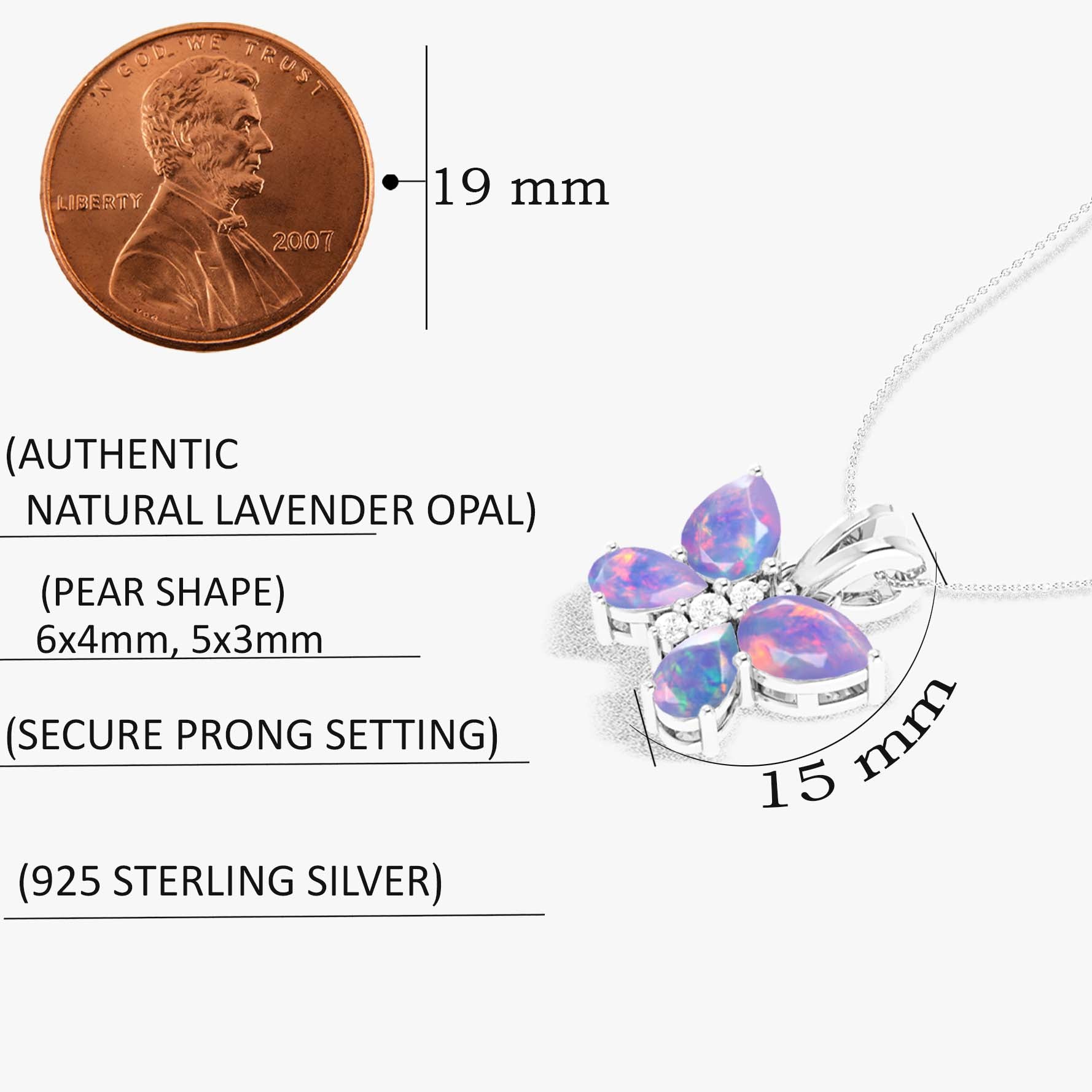 Lavender Opal Butterfly Pendant Necklace in 925 Sterling Silver 1.3ct