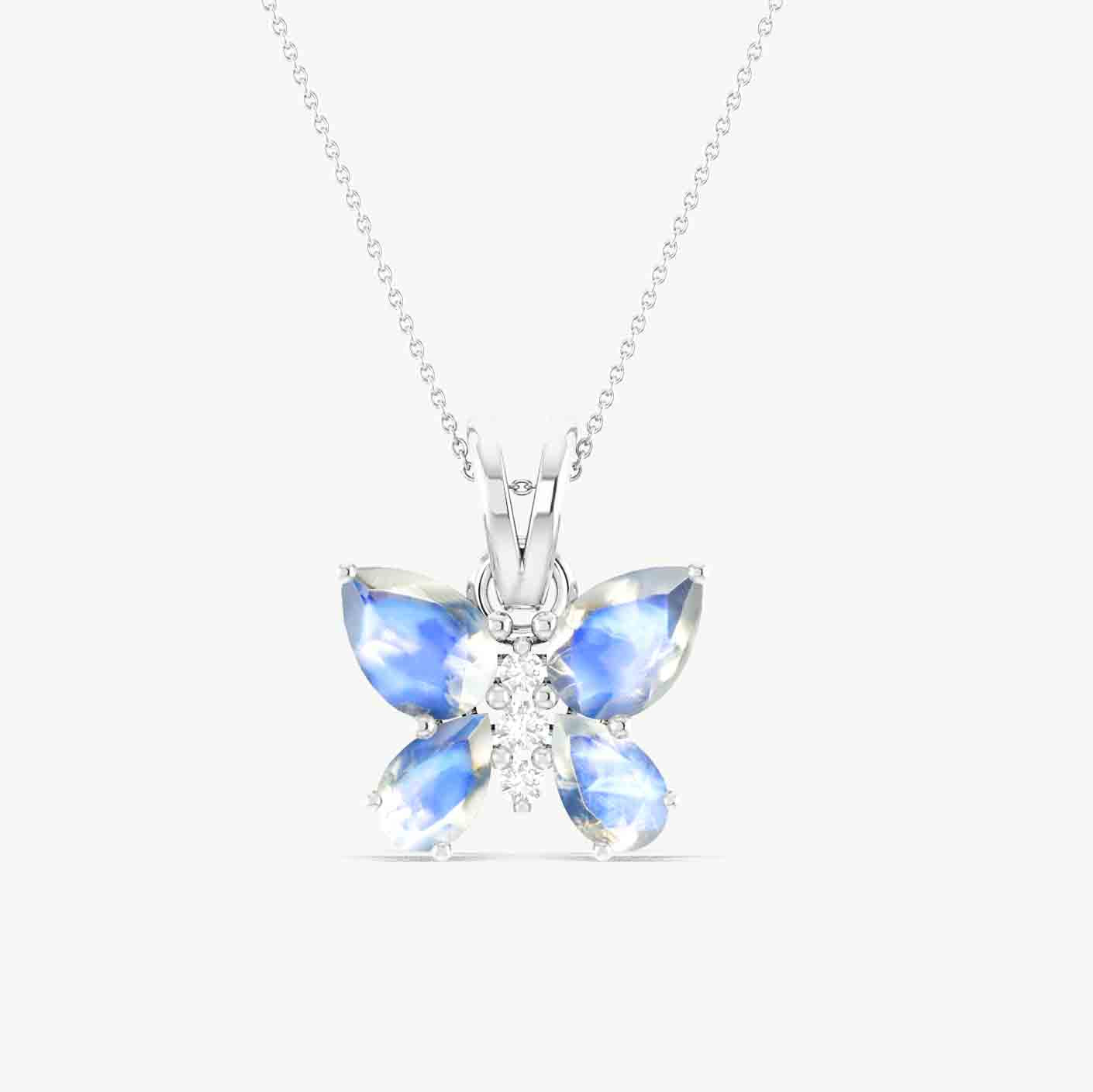 Moonstone Butterfly Pendant Necklace in 925 Sterling Silver 1.6ct