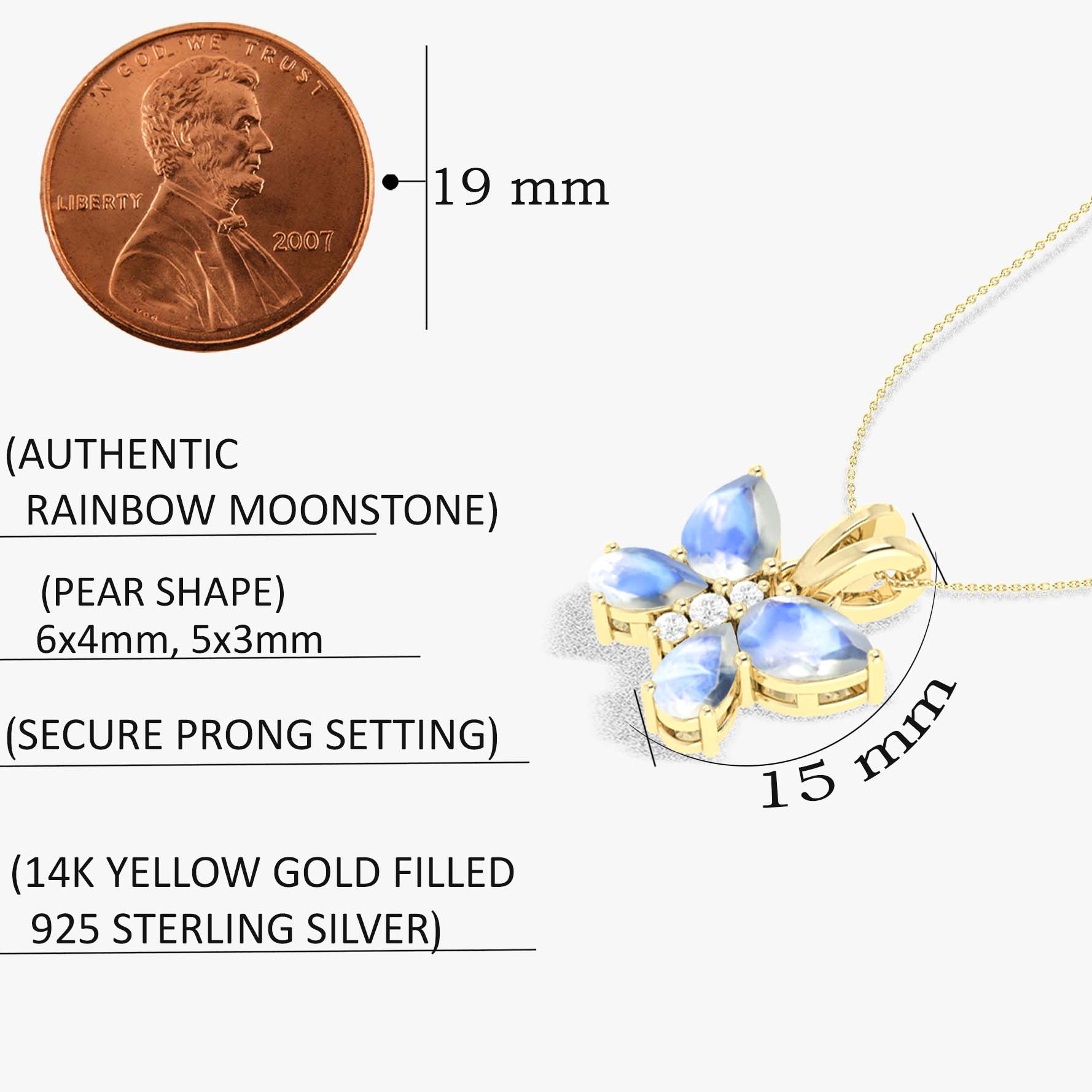Moonstone Butterfly Pendant Necklace in 925 Sterling Silver 1.6ct