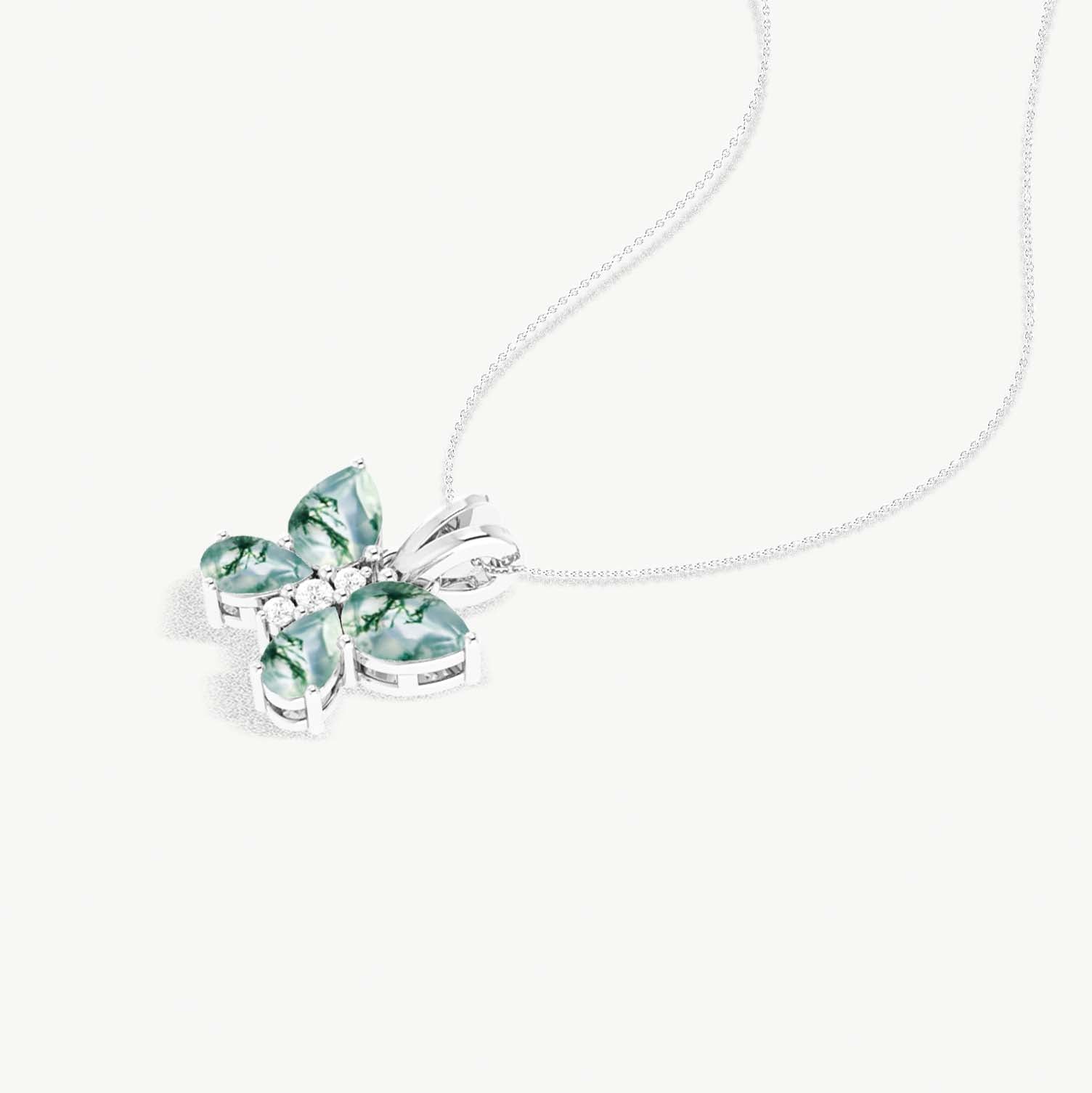 Moss Agate Butterfly Pendant Necklace in 925 Sterling Silver 1.6ct