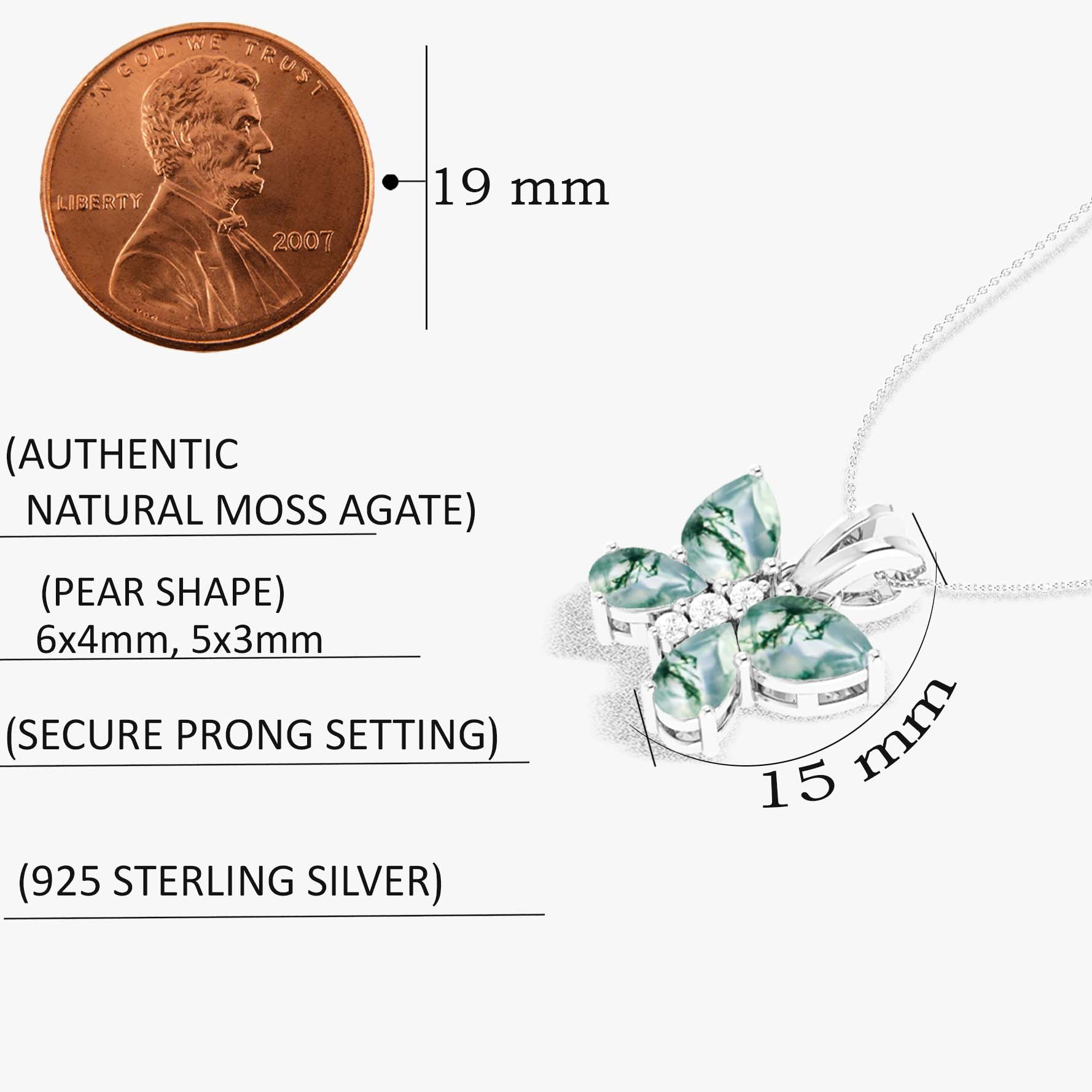 Moss Agate Butterfly Pendant Necklace in 925 Sterling Silver 1.6ct