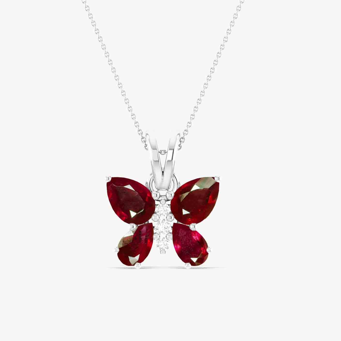 Ruby Butterfly Pendant Necklace in 925 Sterling Silver 1.6ct