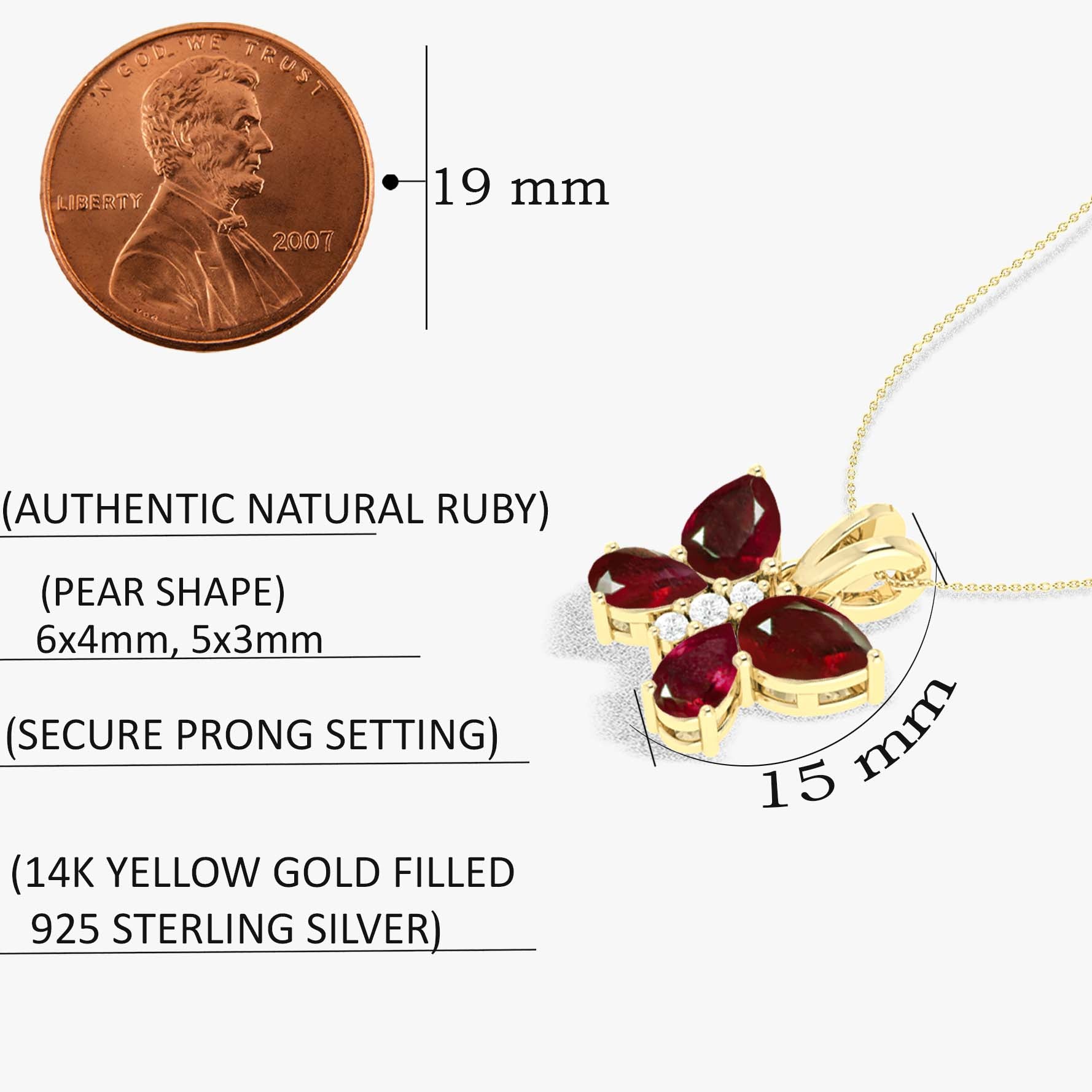 Ruby Butterfly Pendant Necklace in 925 Sterling Silver 1.6ct